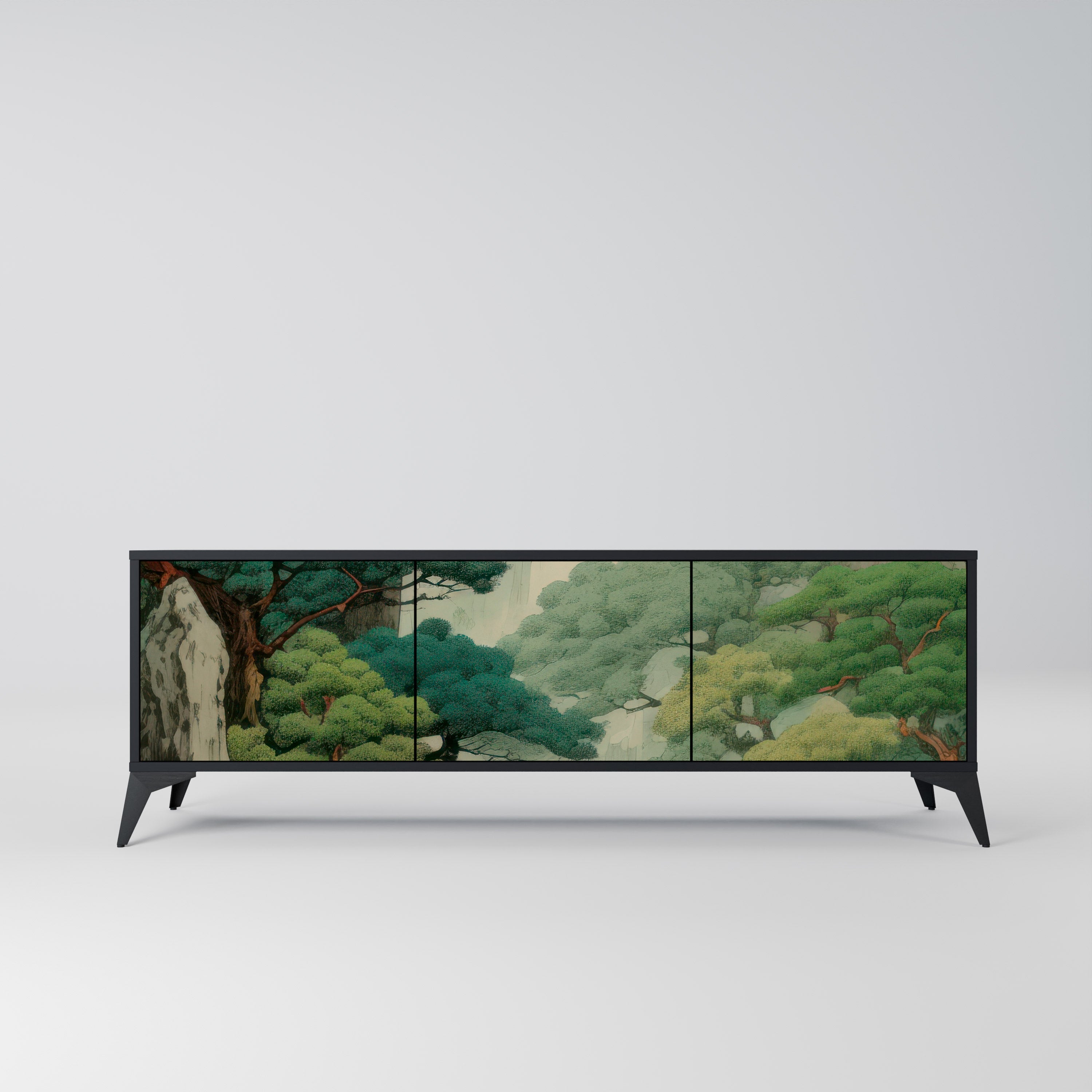 Mueble de TV de 3 puertas VERDURE ABYSS con acabado negro
