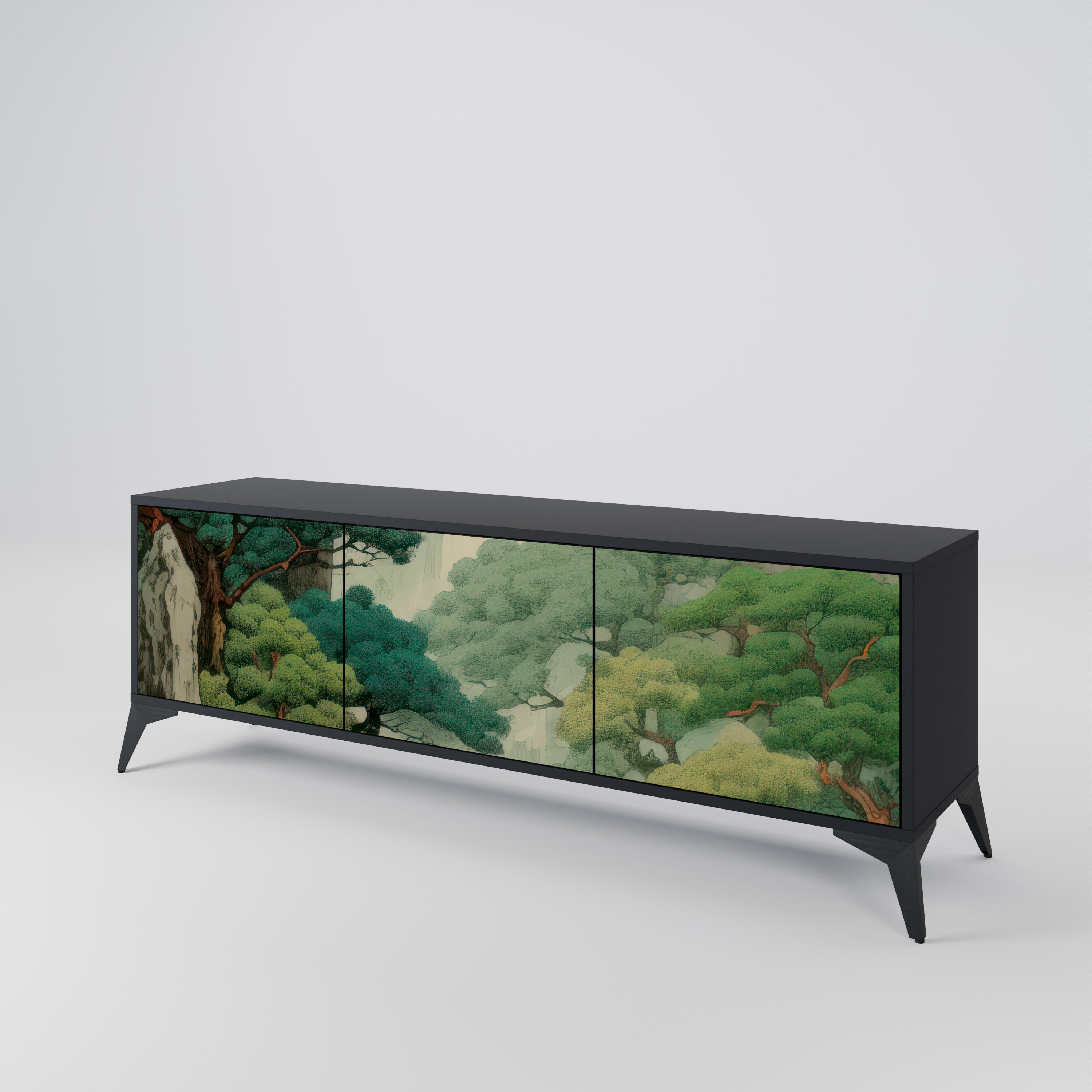 Mueble de TV de 3 puertas VERDURE ABYSS con acabado negro
