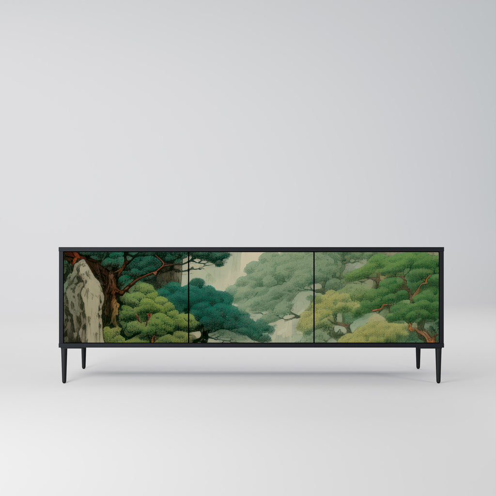 Mueble de TV de 3 puertas VERDURE ABYSS con acabado negro