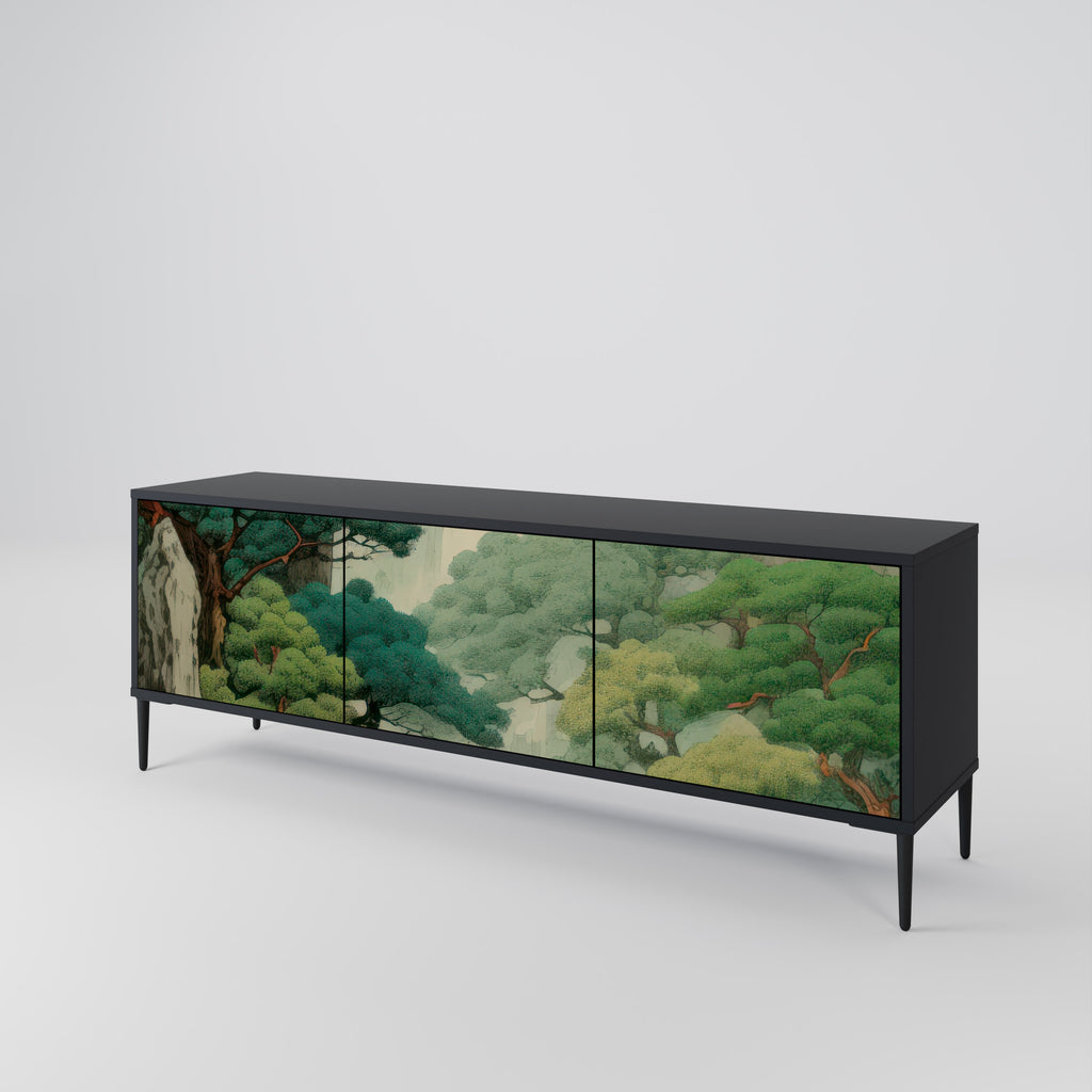 Mueble de TV de 3 puertas VERDURE ABYSS con acabado negro