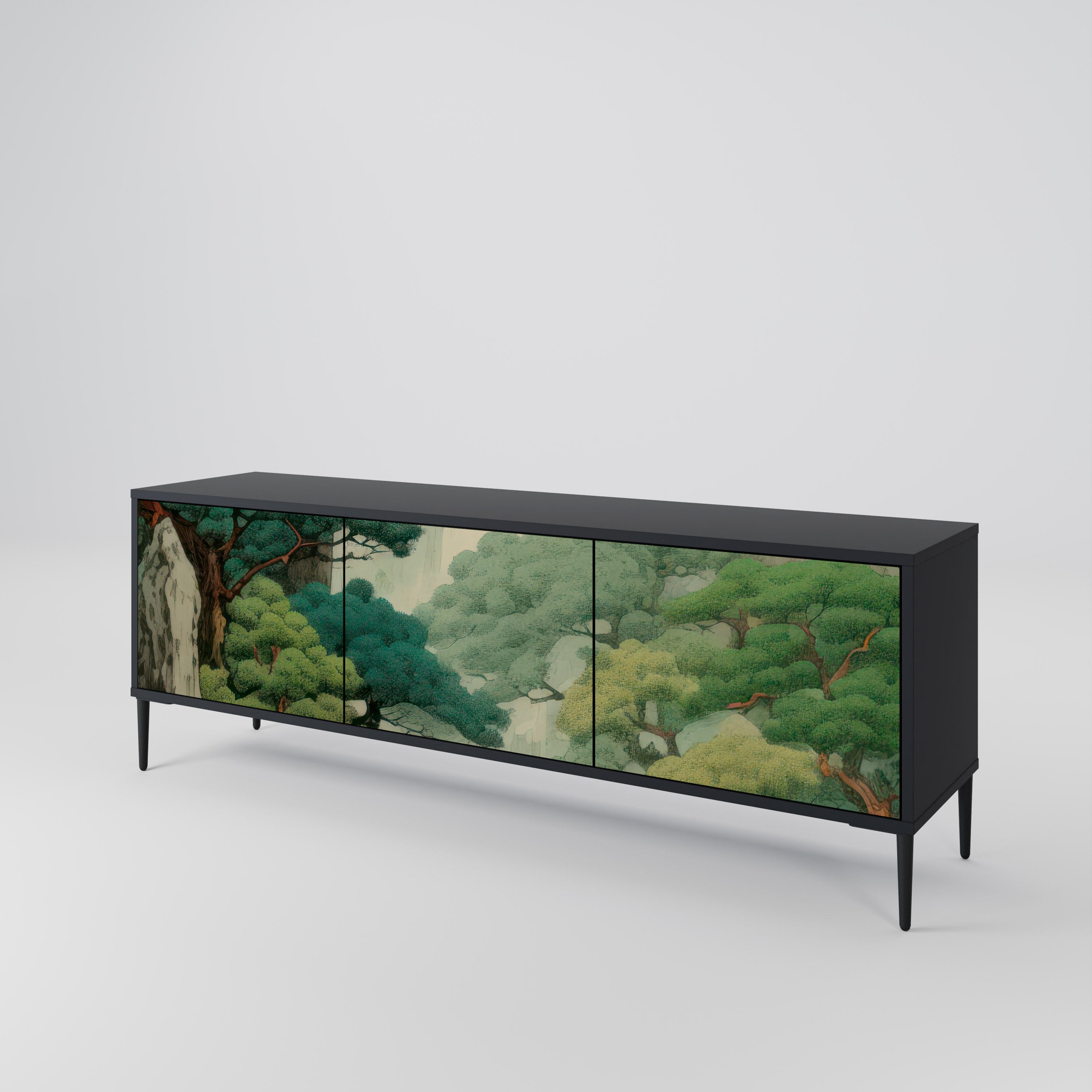 Mueble de TV de 3 puertas VERDURE ABYSS con acabado negro