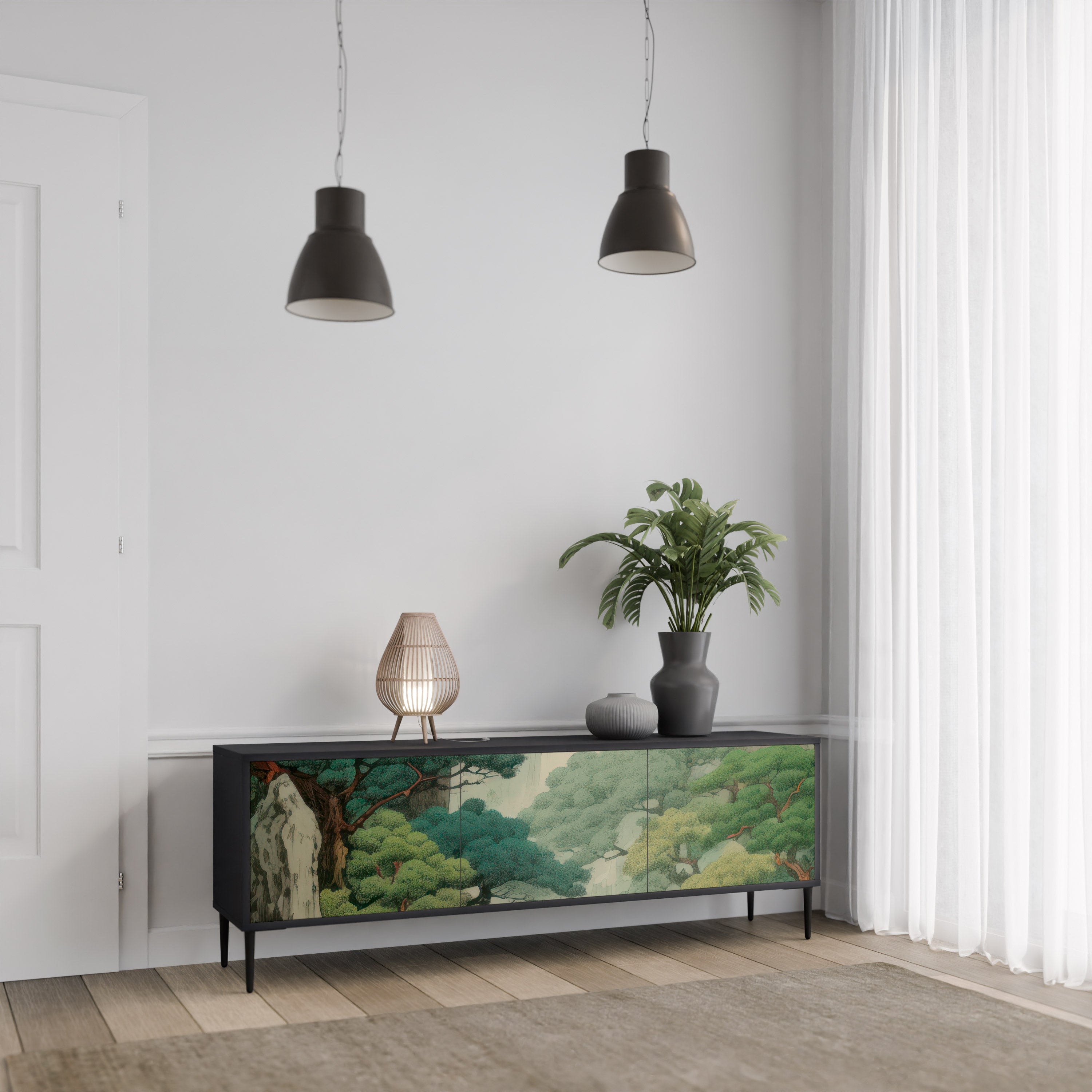 Mueble de TV de 3 puertas VERDURE ABYSS con acabado negro