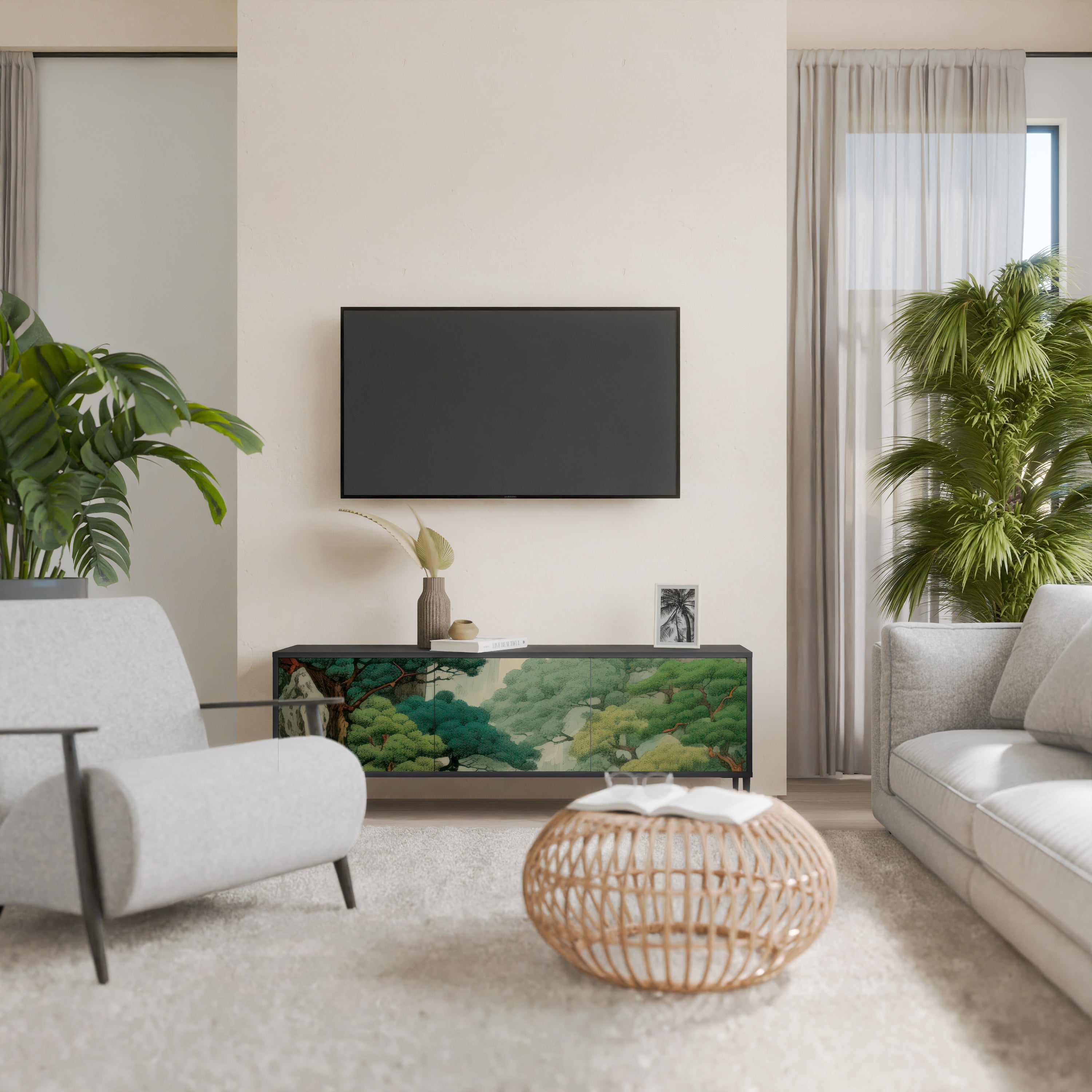 Mueble de TV de 3 puertas VERDURE ABYSS con acabado negro