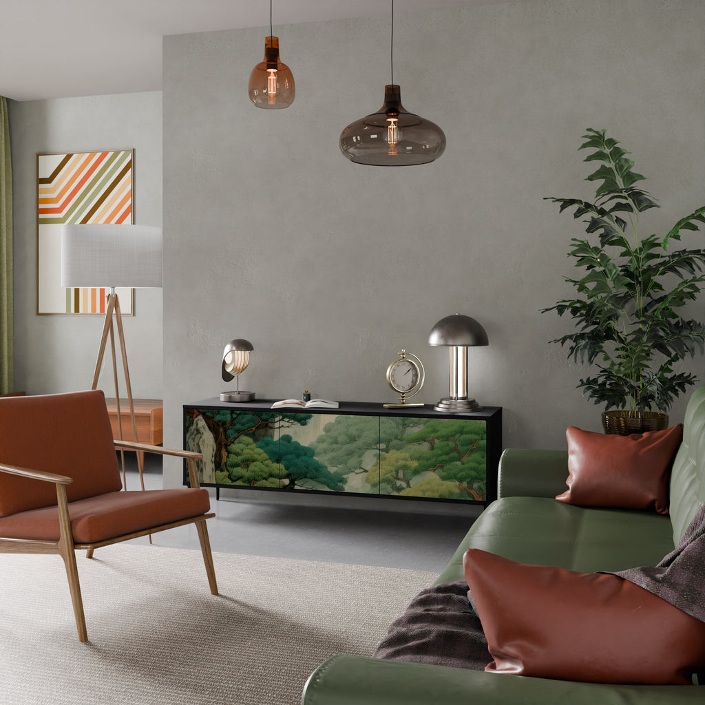 Mueble de TV de 3 puertas VERDURE ABYSS con acabado negro