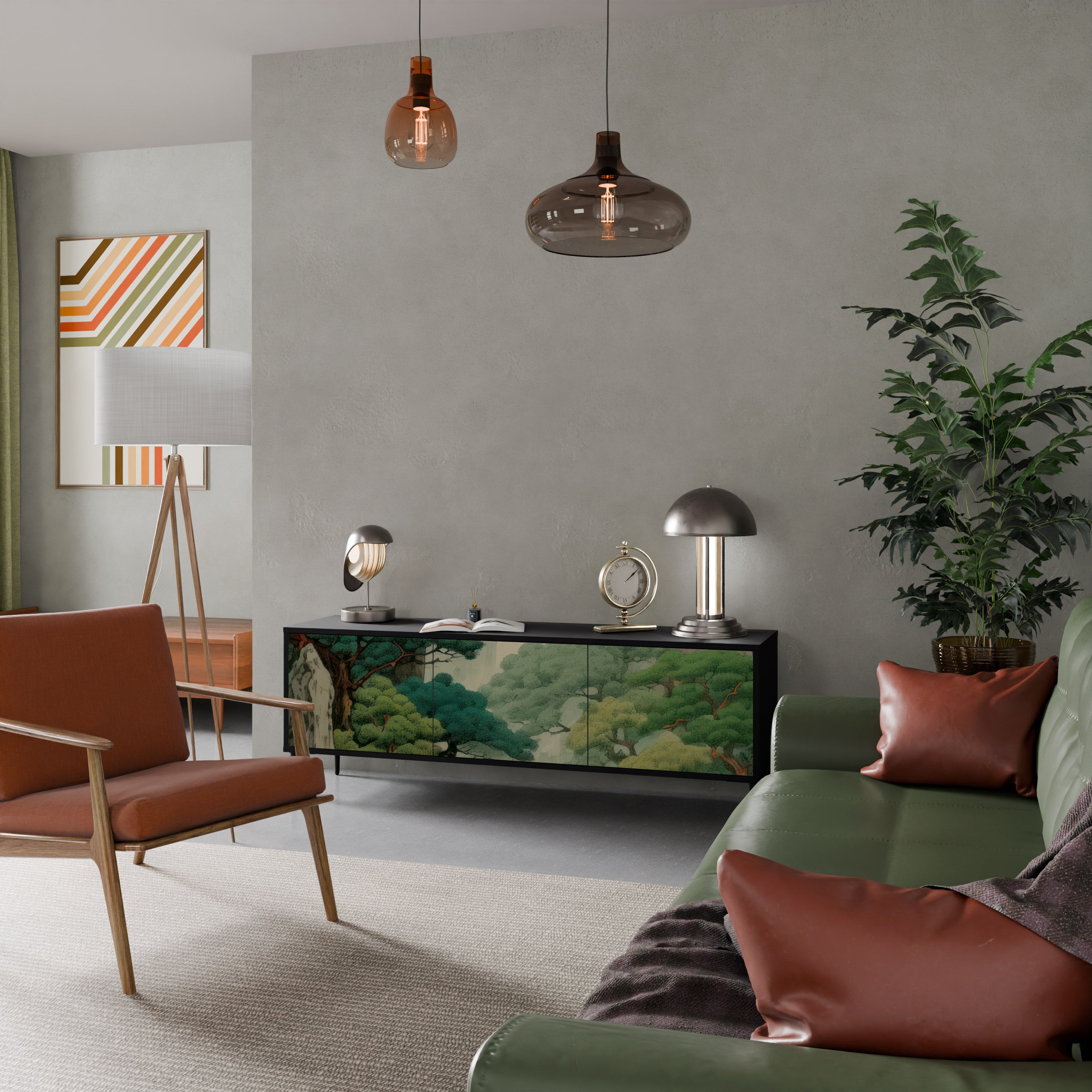 Mueble de TV de 3 puertas VERDURE ABYSS con acabado negro