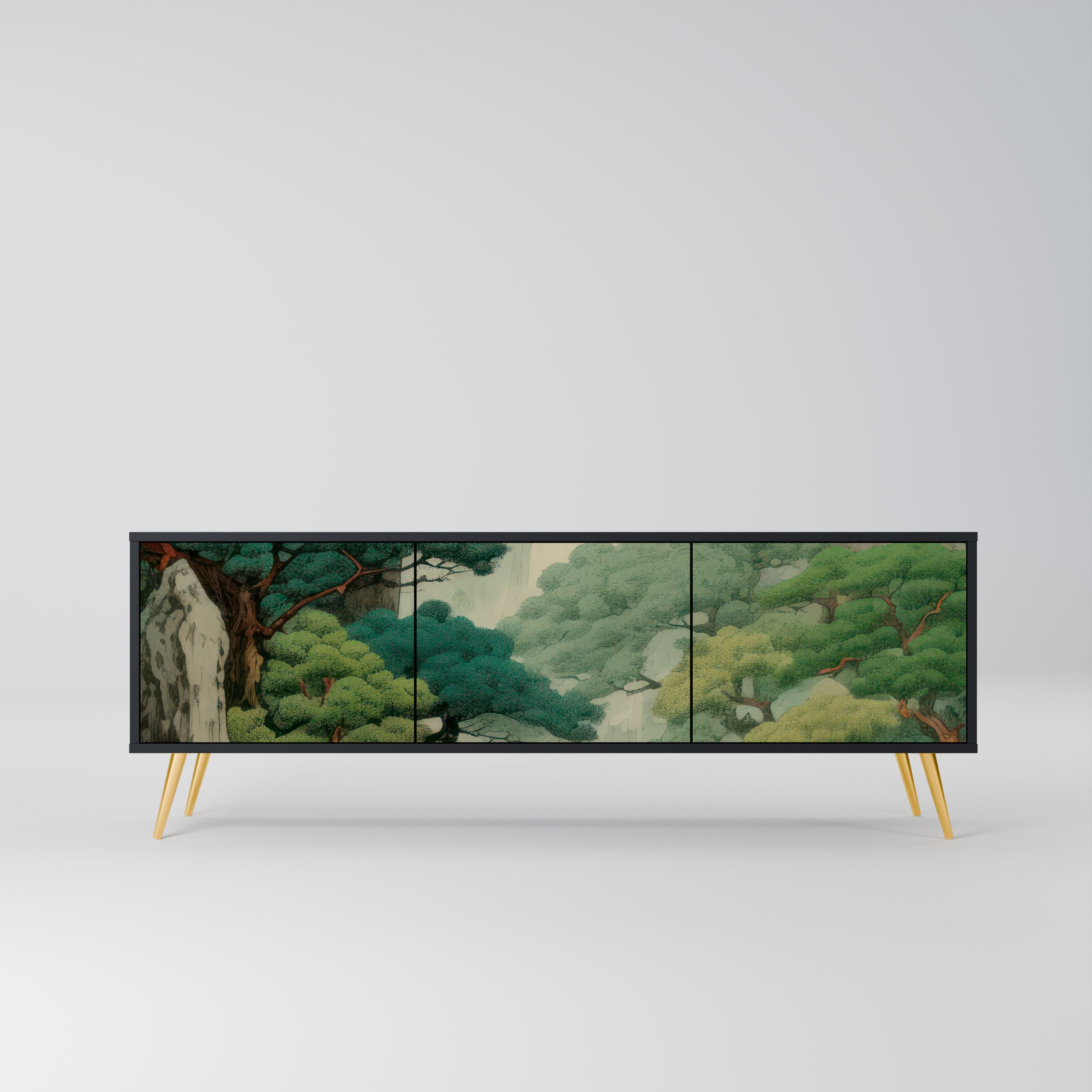 Mueble de TV de 3 puertas VERDURE ABYSS con acabado negro