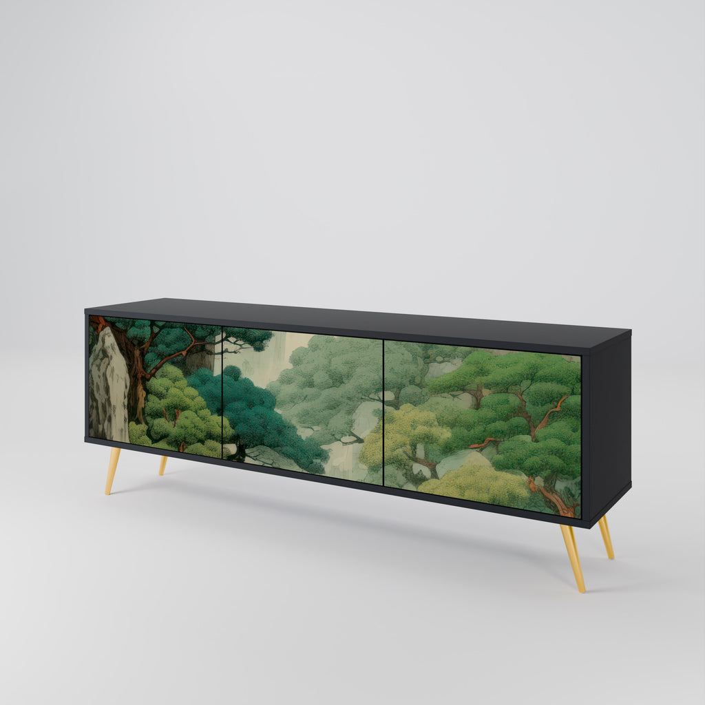 Mueble de TV de 3 puertas VERDURE ABYSS con acabado negro