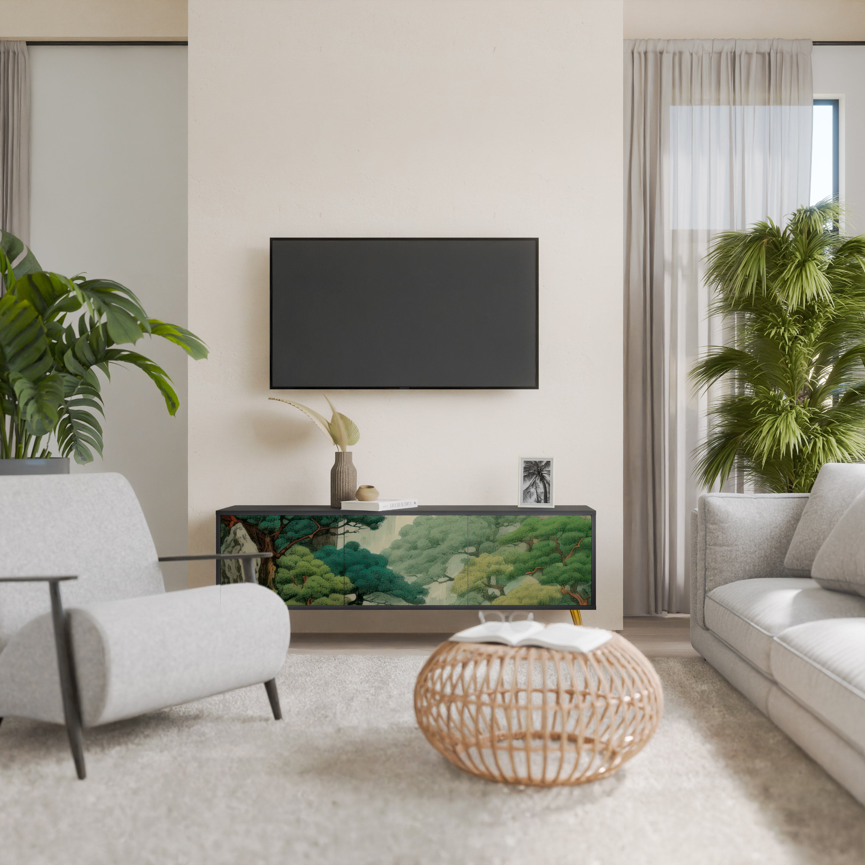 Mueble de TV de 3 puertas VERDURE ABYSS con acabado negro