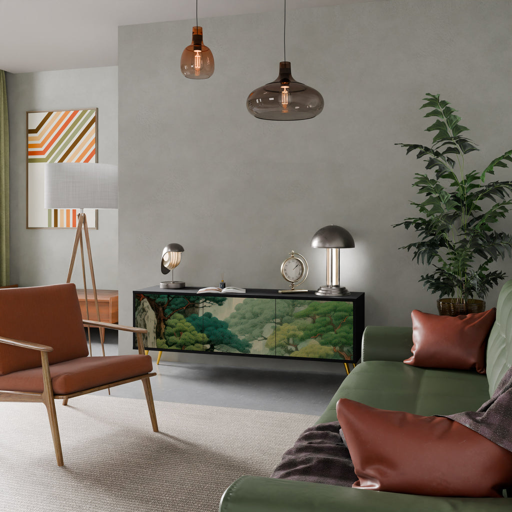Mueble de TV de 3 puertas VERDURE ABYSS con acabado negro