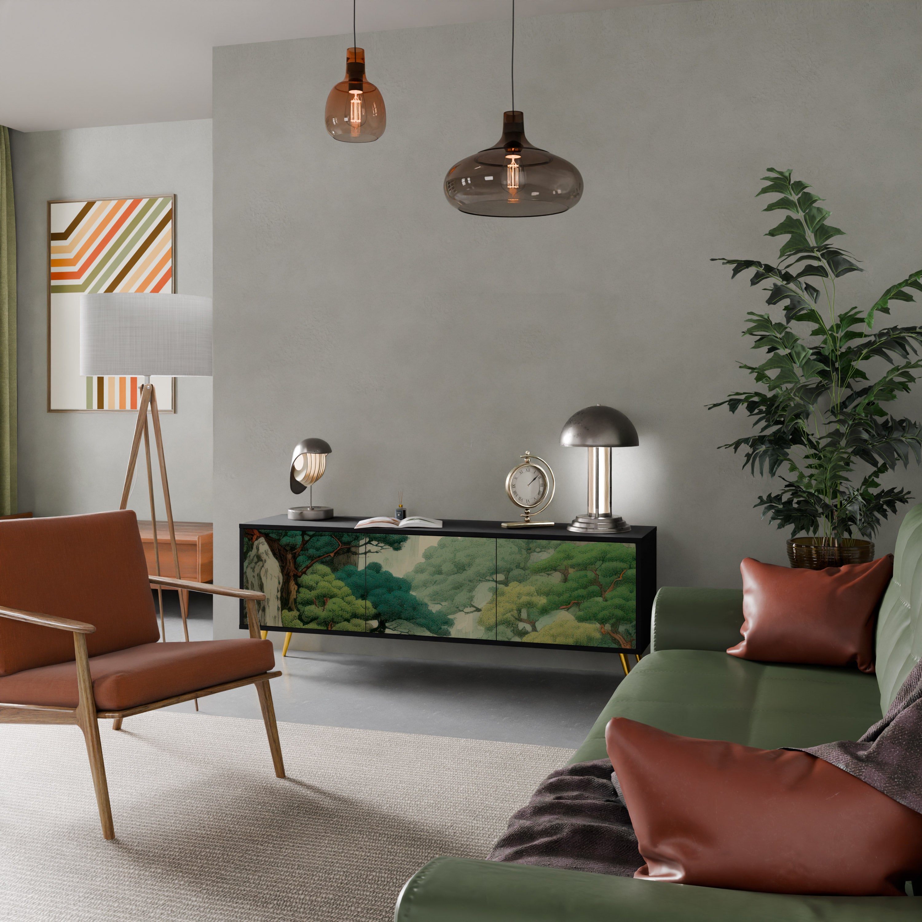 Mueble de TV de 3 puertas VERDURE ABYSS con acabado negro