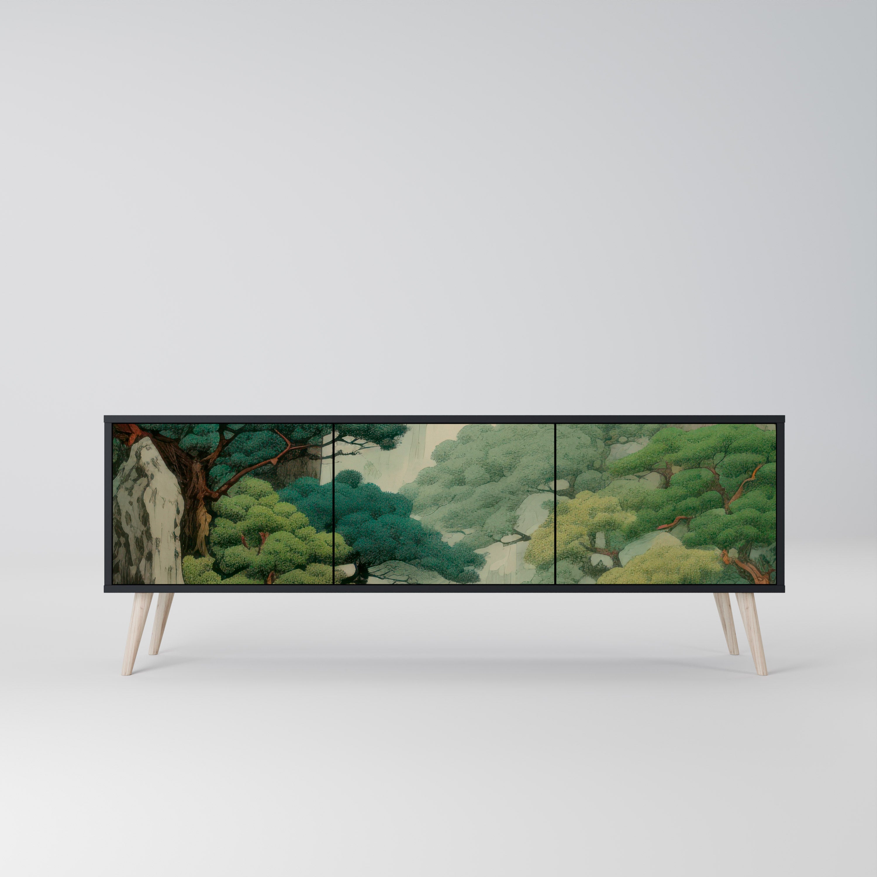 Mueble de TV de 3 puertas VERDURE ABYSS con acabado negro
