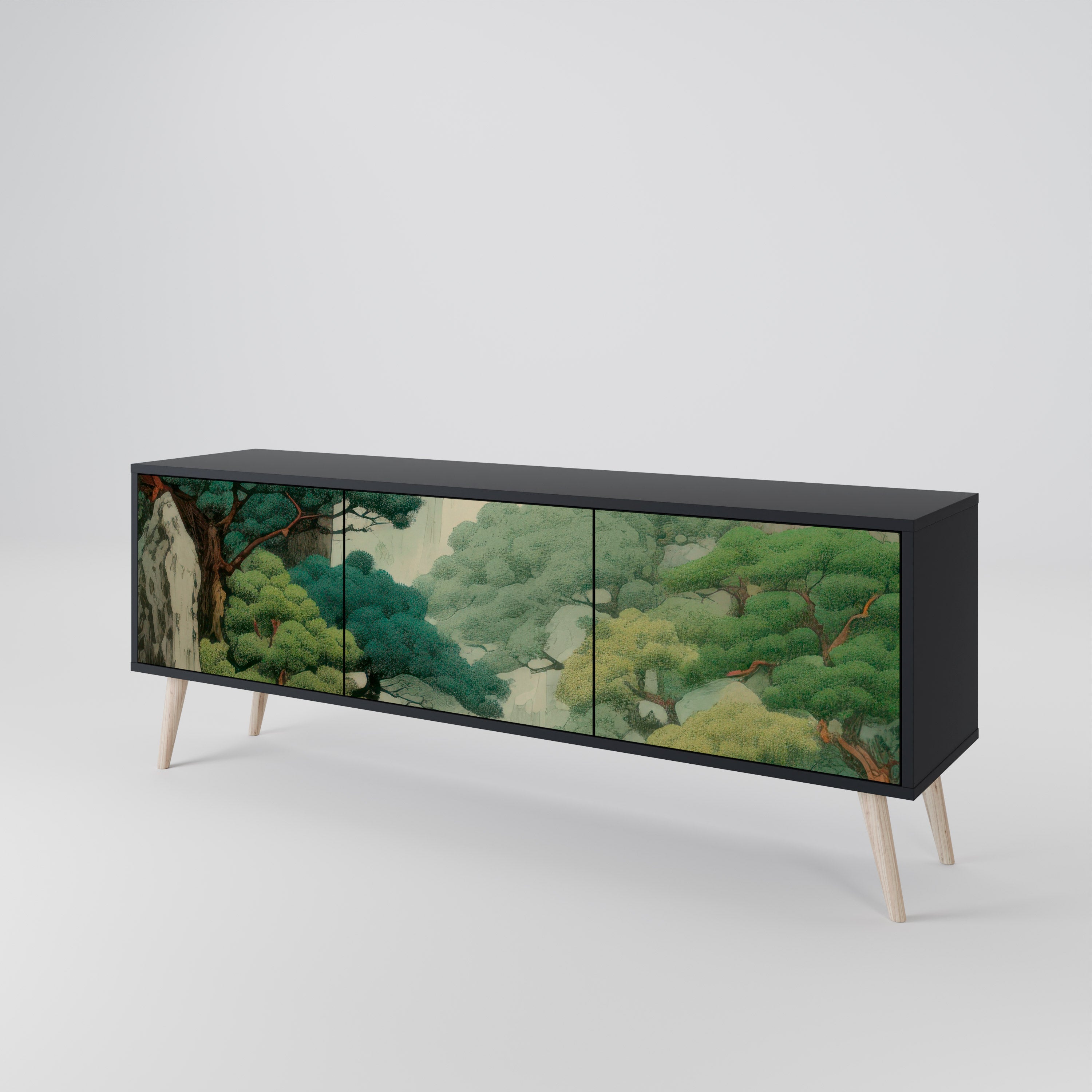 Mueble de TV de 3 puertas VERDURE ABYSS con acabado negro