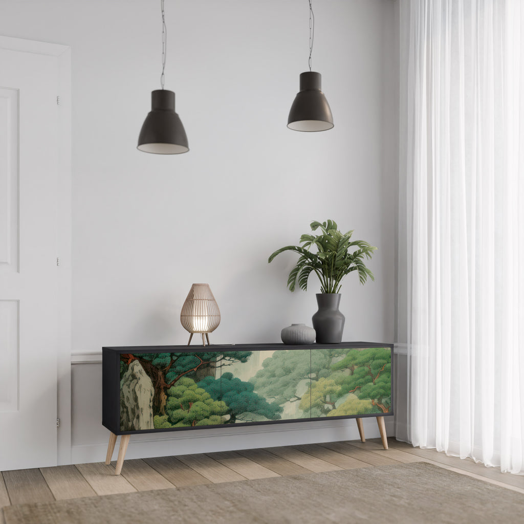 Mueble de TV de 3 puertas VERDURE ABYSS con acabado negro