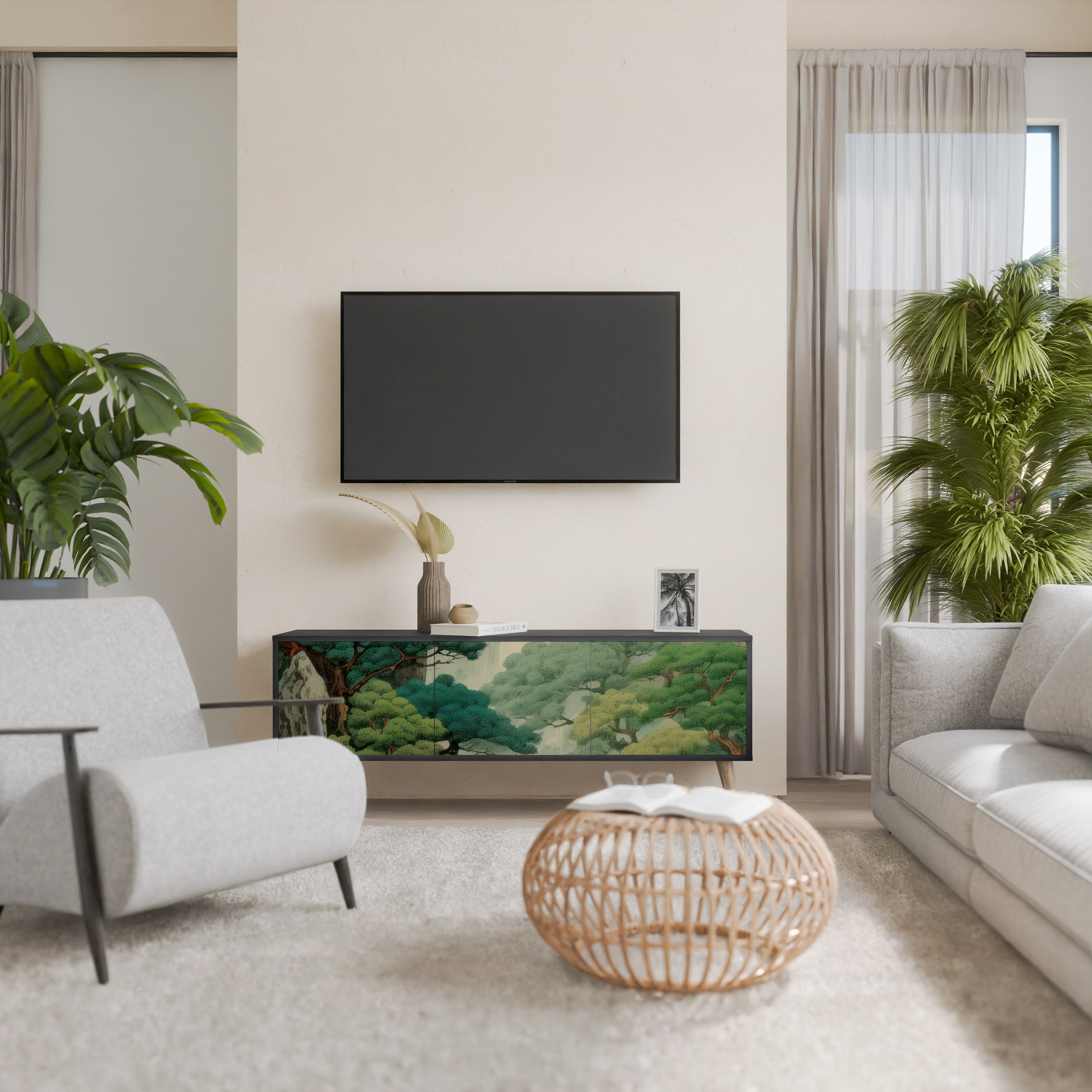 Mueble de TV de 3 puertas VERDURE ABYSS con acabado negro