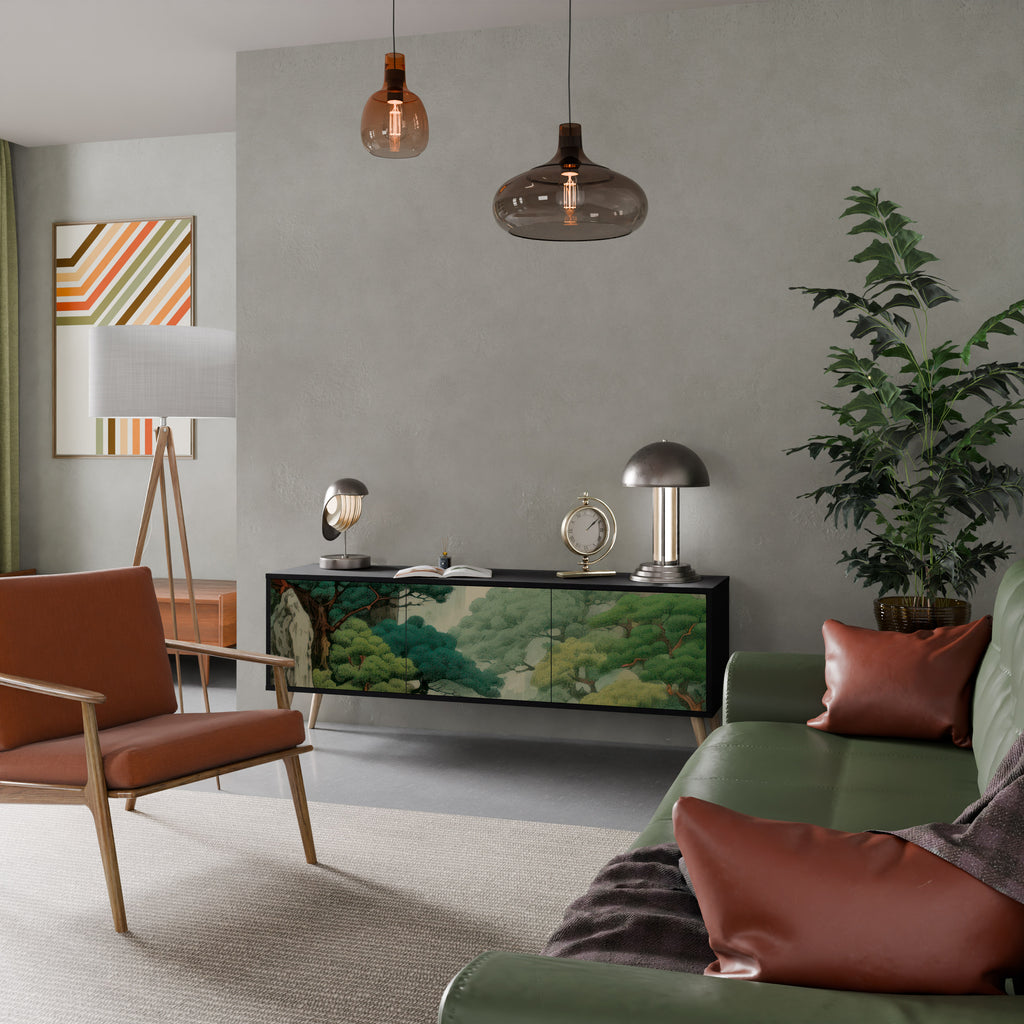 Mueble de TV de 3 puertas VERDURE ABYSS con acabado negro