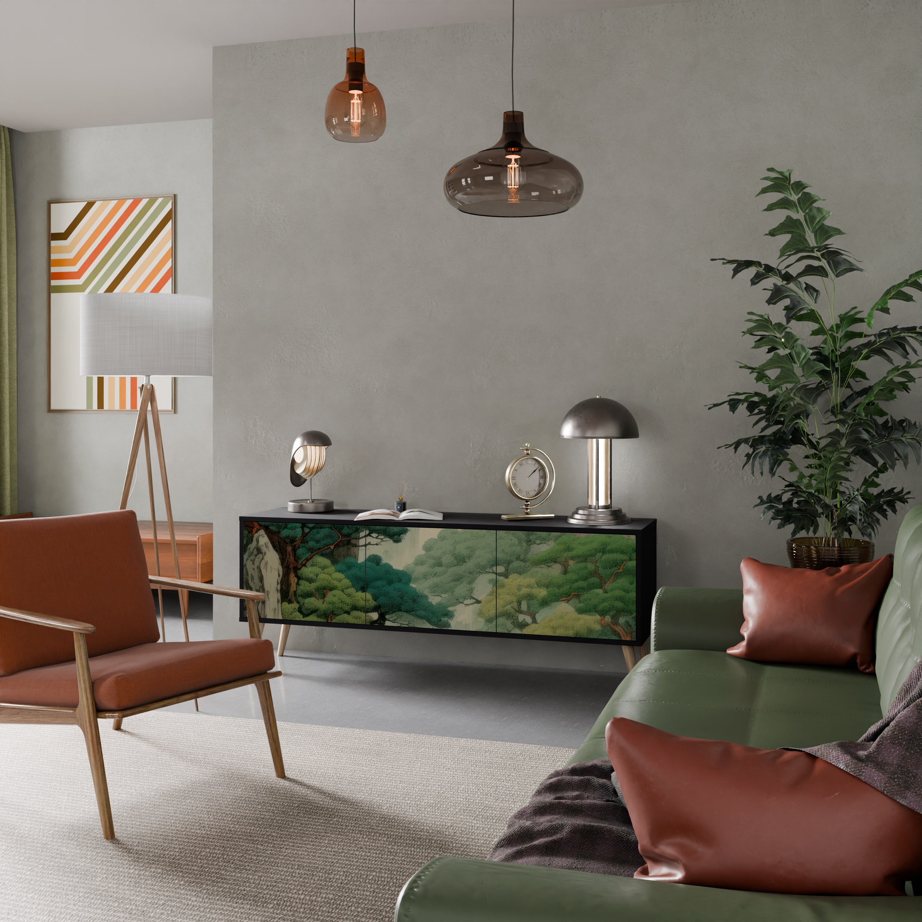 Mueble de TV de 3 puertas VERDURE ABYSS con acabado negro