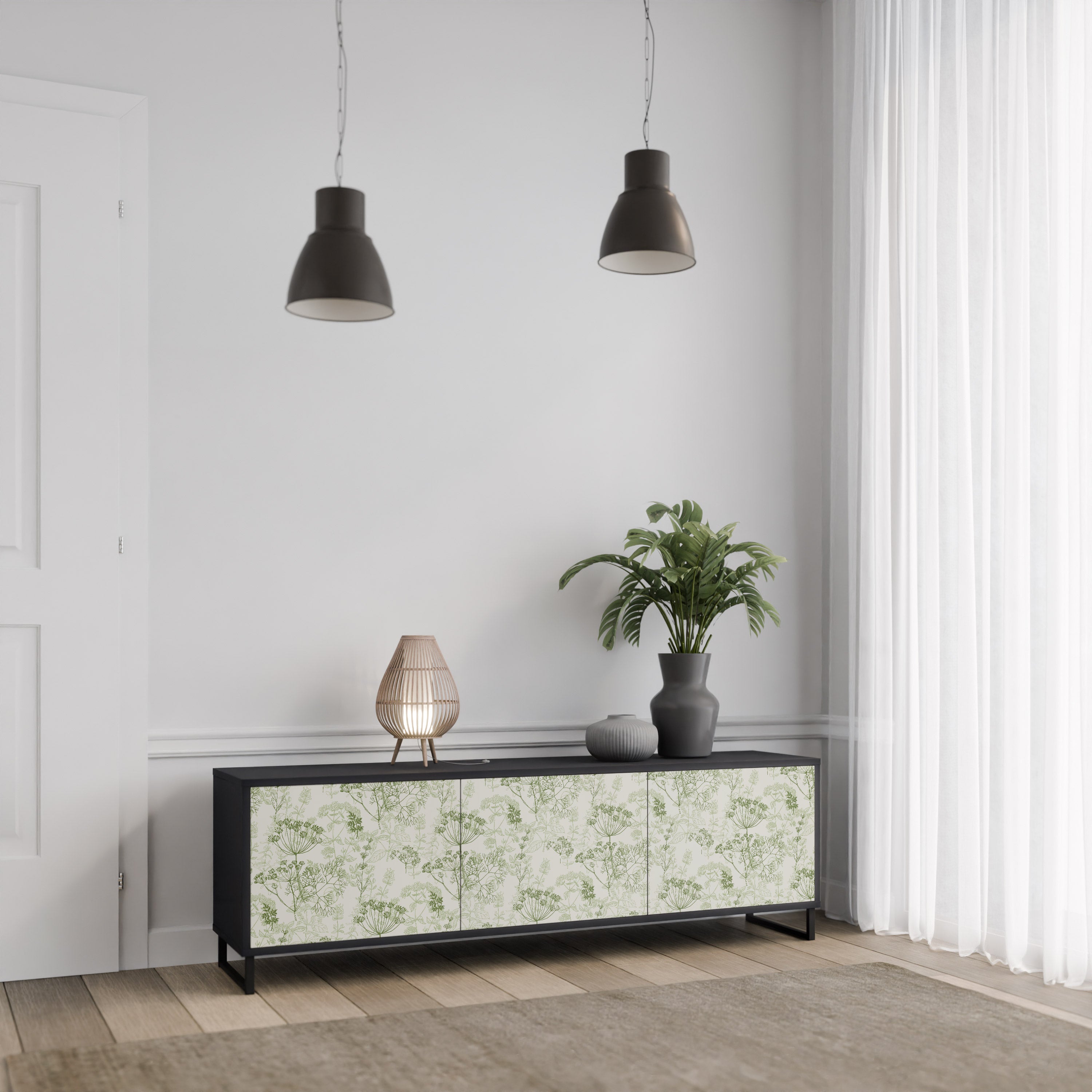 Mueble de TV FENNEL BALDACHIN de 3 puertas con acabado negro