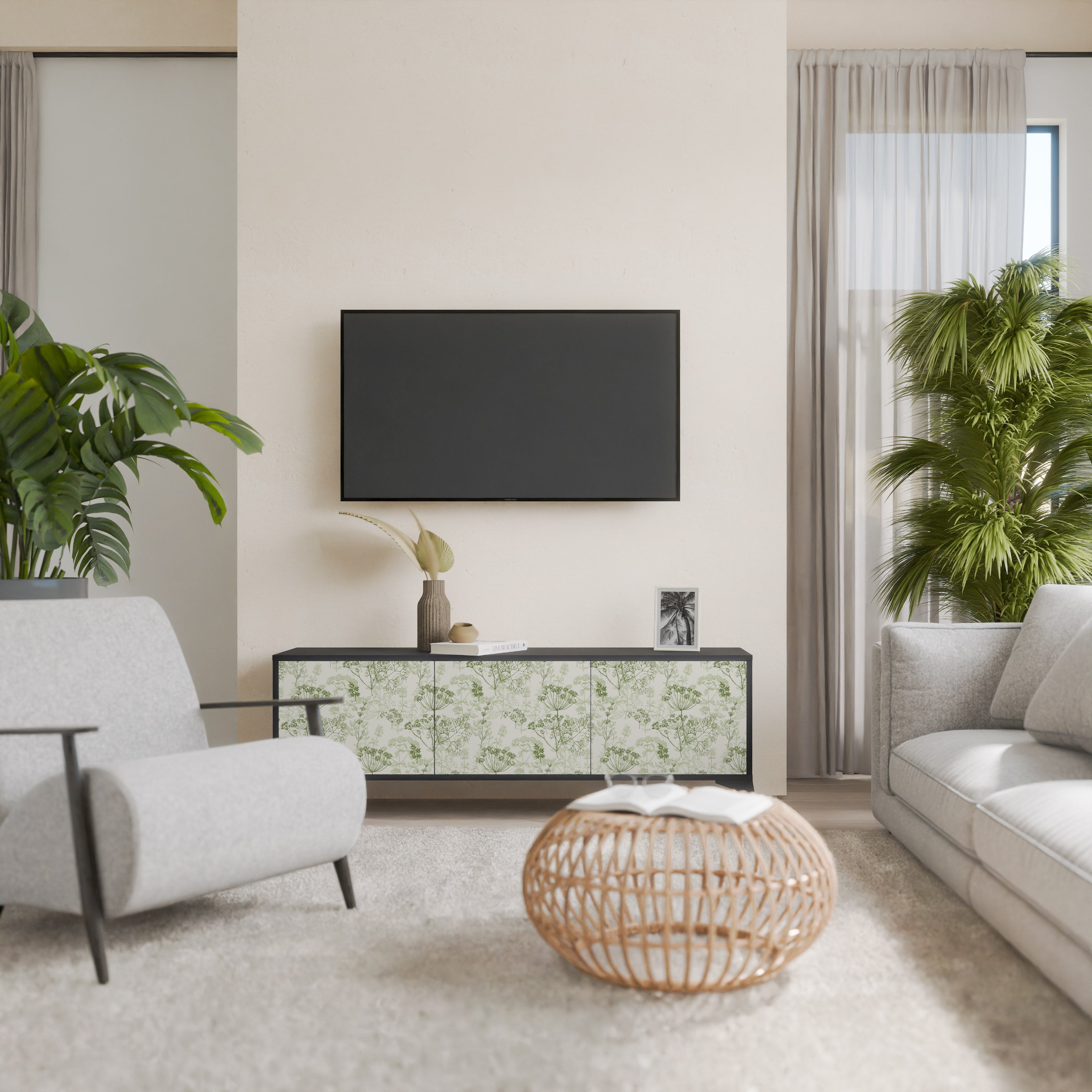Mueble de TV FENNEL BALDACHIN de 3 puertas con acabado negro