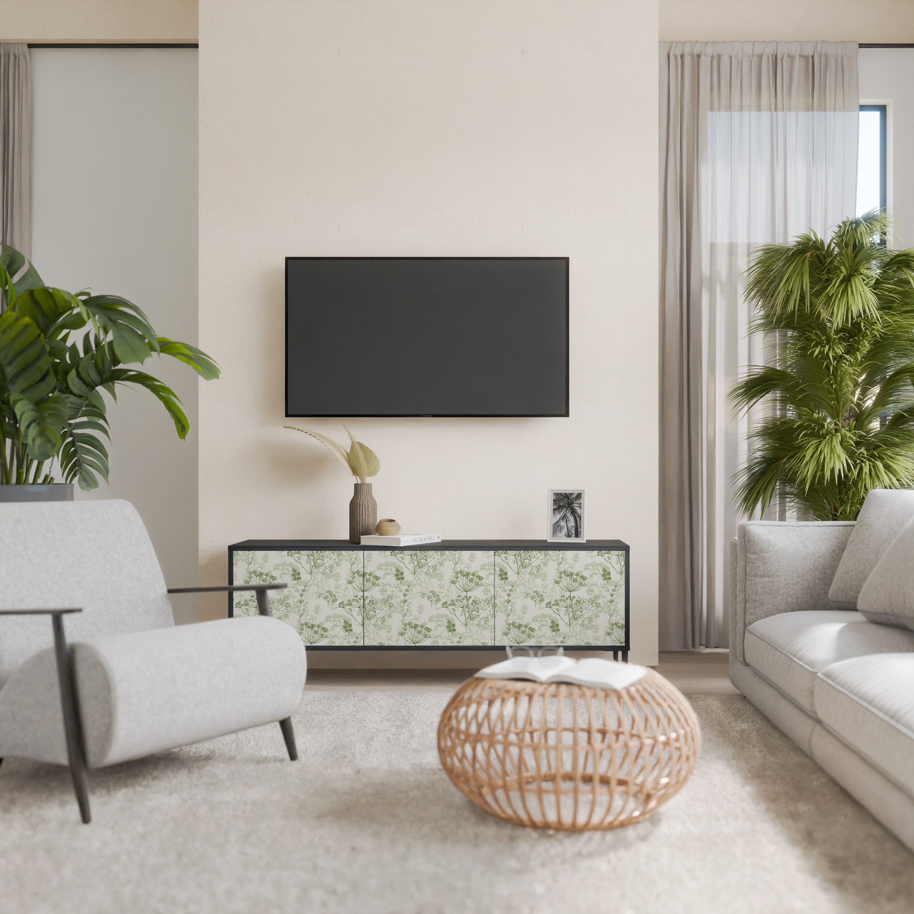 Mueble de TV FENNEL BALDACHIN de 3 puertas con acabado negro