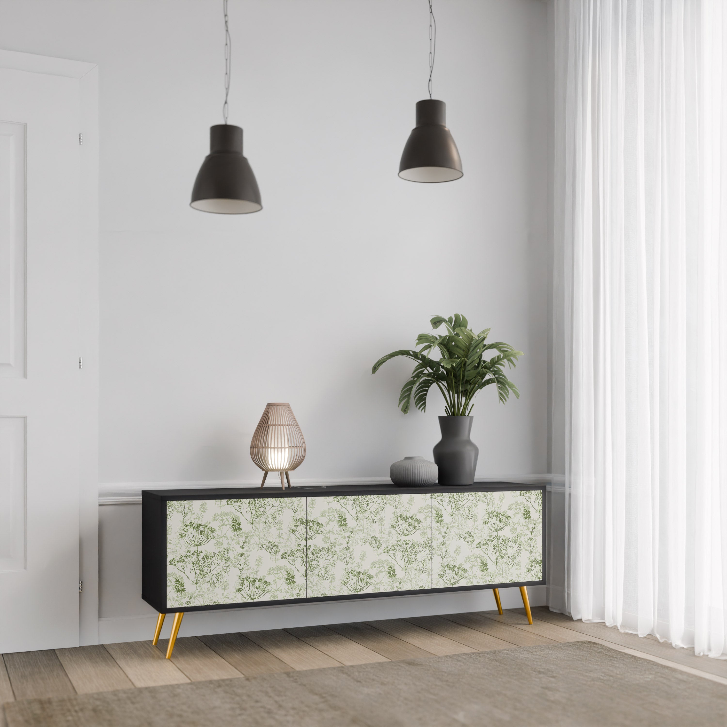Mueble de TV FENNEL BALDACHIN de 3 puertas con acabado negro