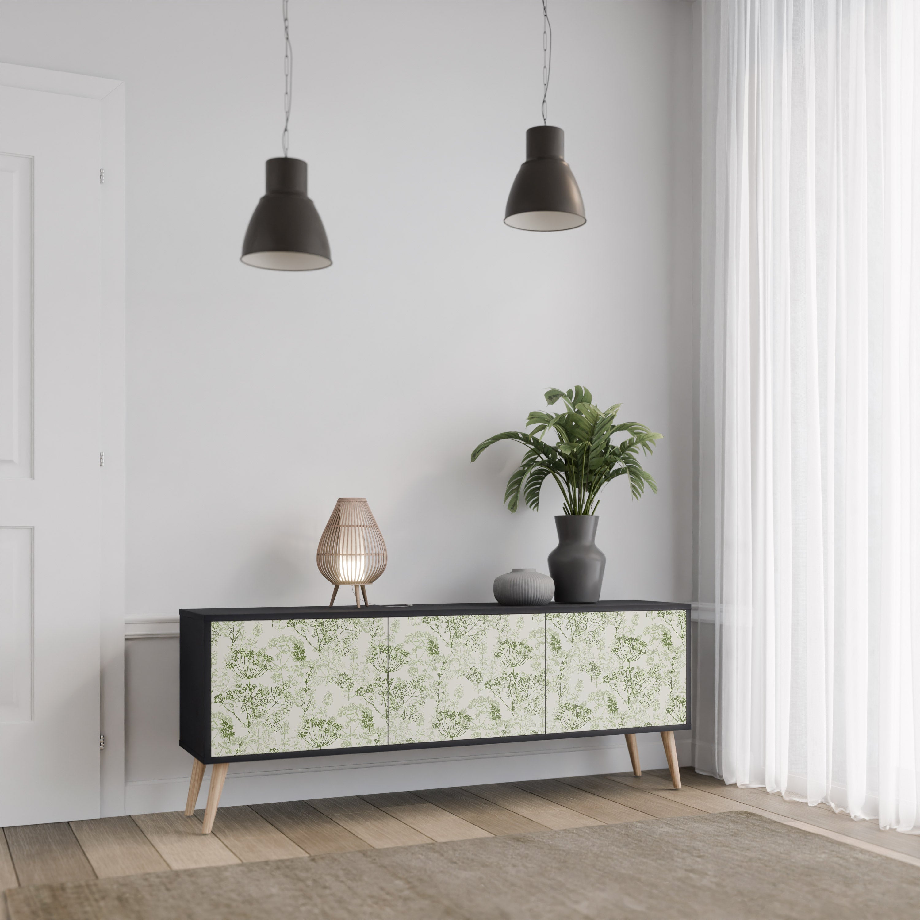 Mueble de TV FENNEL BALDACHIN de 3 puertas con acabado negro