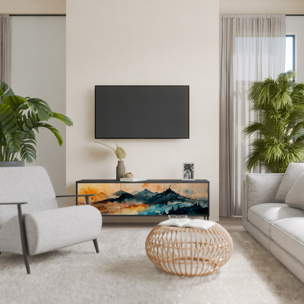 Mueble de TV de 3 puertas OMINOUS MOUNTAINS con acabado negro