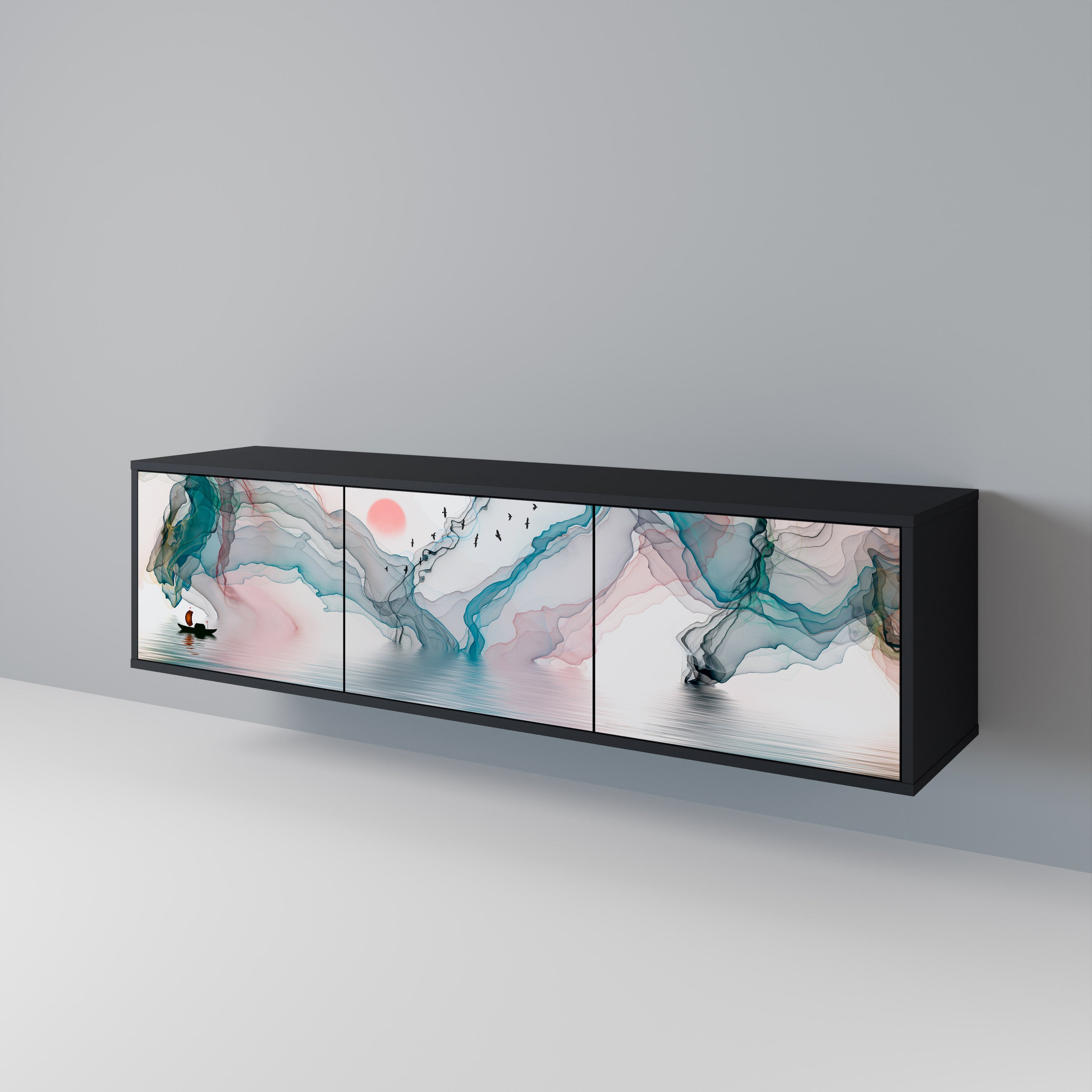 Mueble de TV de 3 puertas VELVET CROSSING con acabado negro