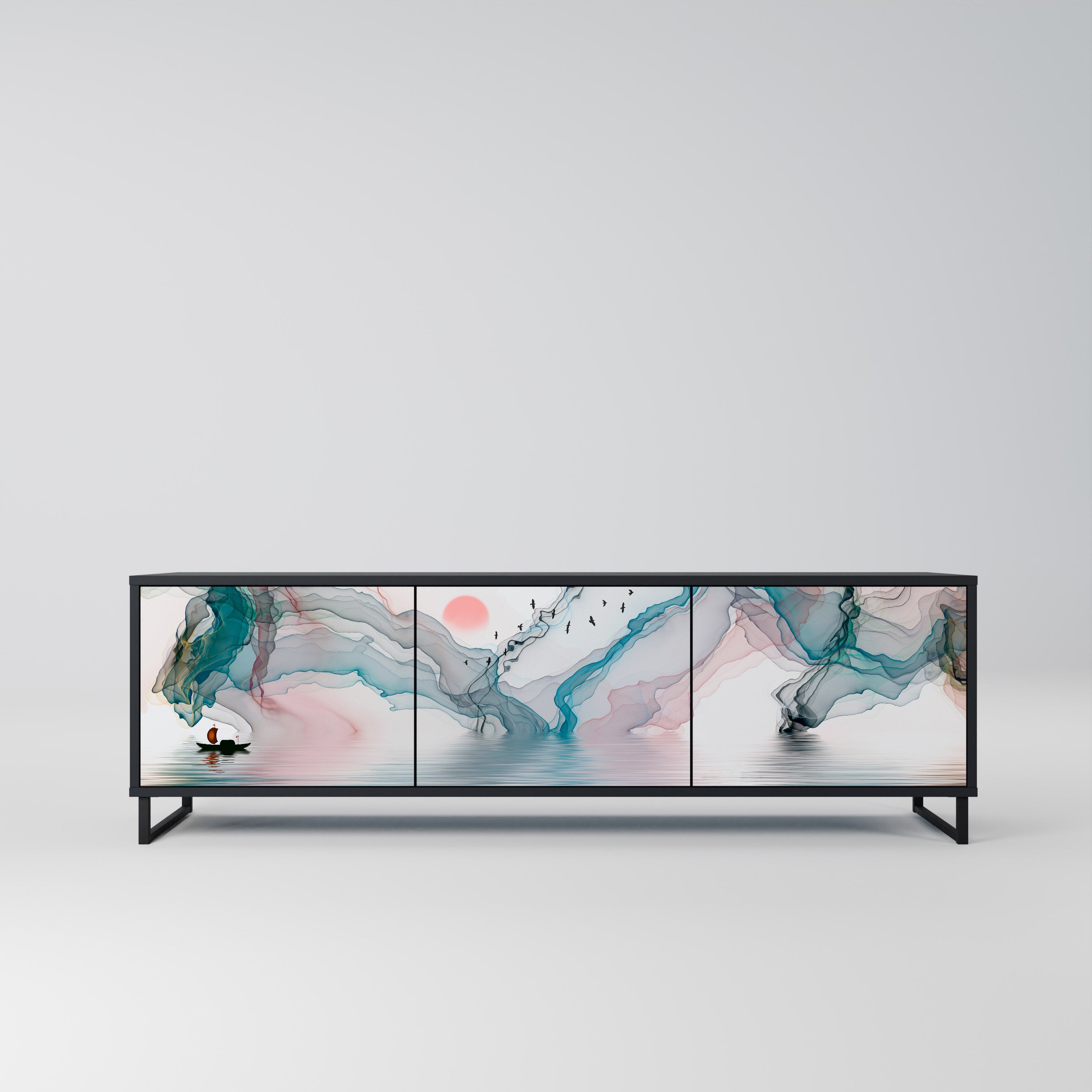Mueble de TV de 3 puertas VELVET CROSSING con acabado negro