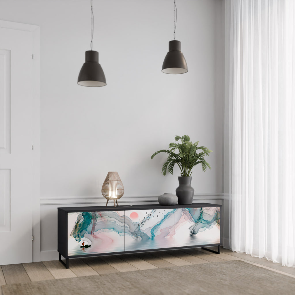 Mueble de TV de 3 puertas VELVET CROSSING con acabado negro