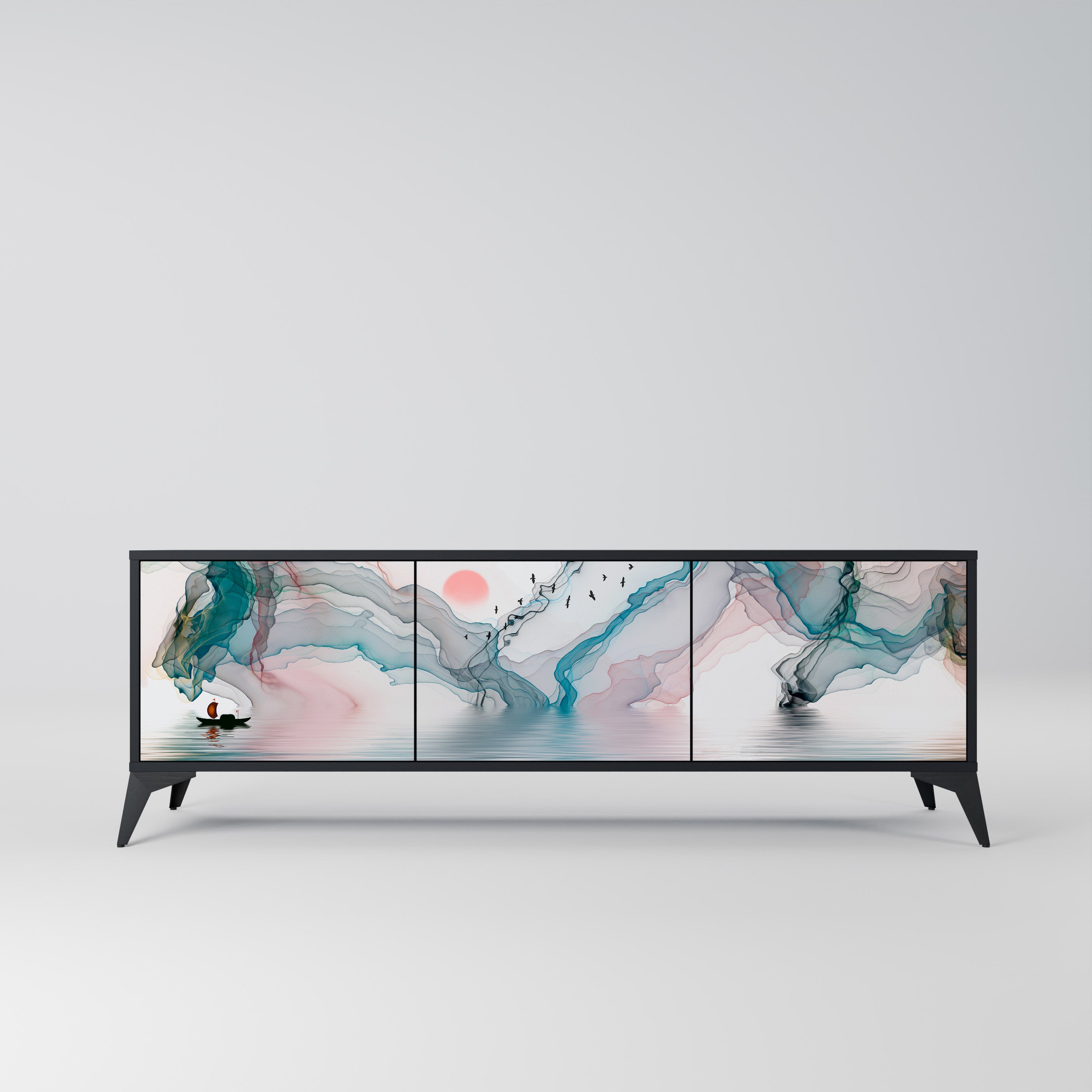 Mueble de TV de 3 puertas VELVET CROSSING con acabado negro