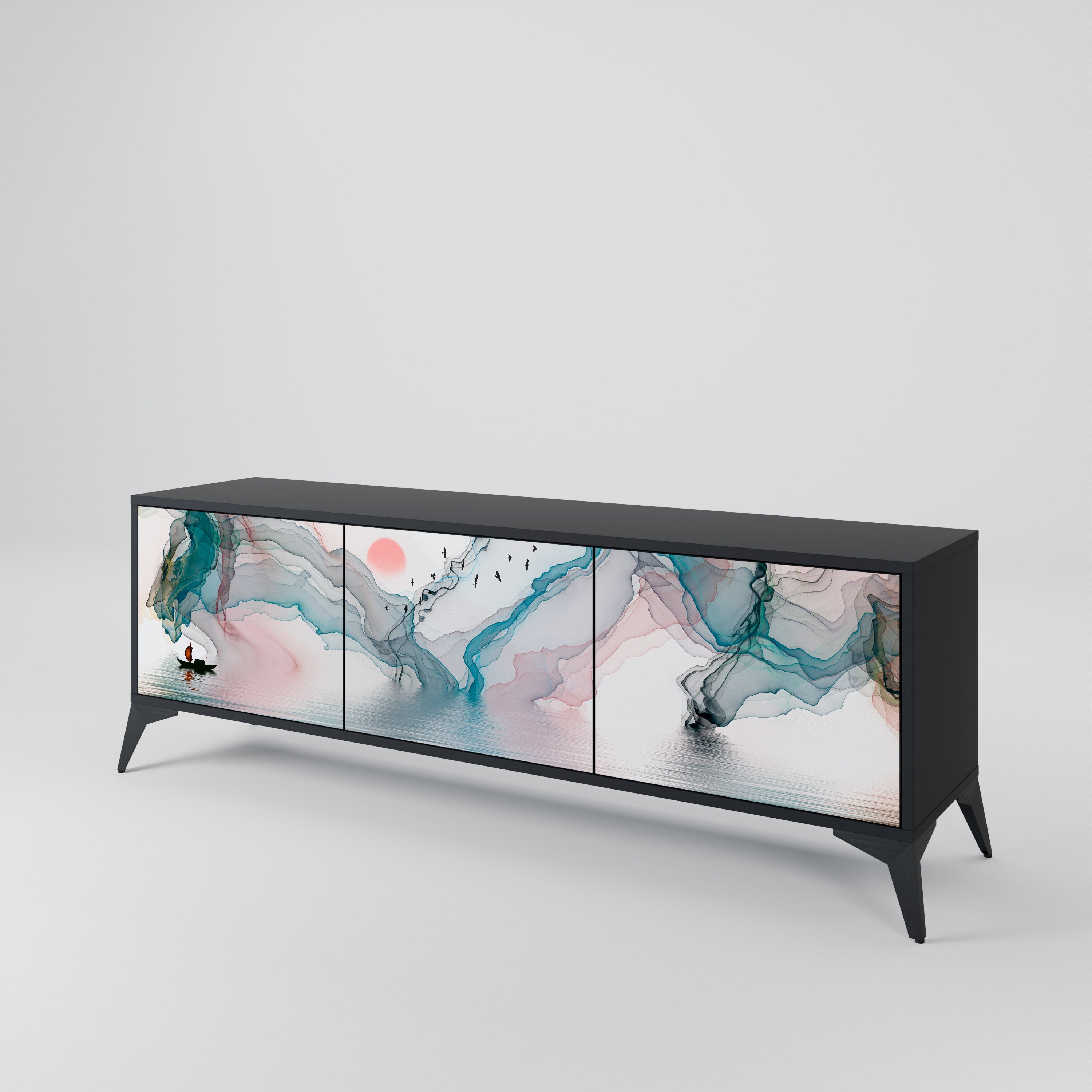 Mueble de TV de 3 puertas VELVET CROSSING con acabado negro