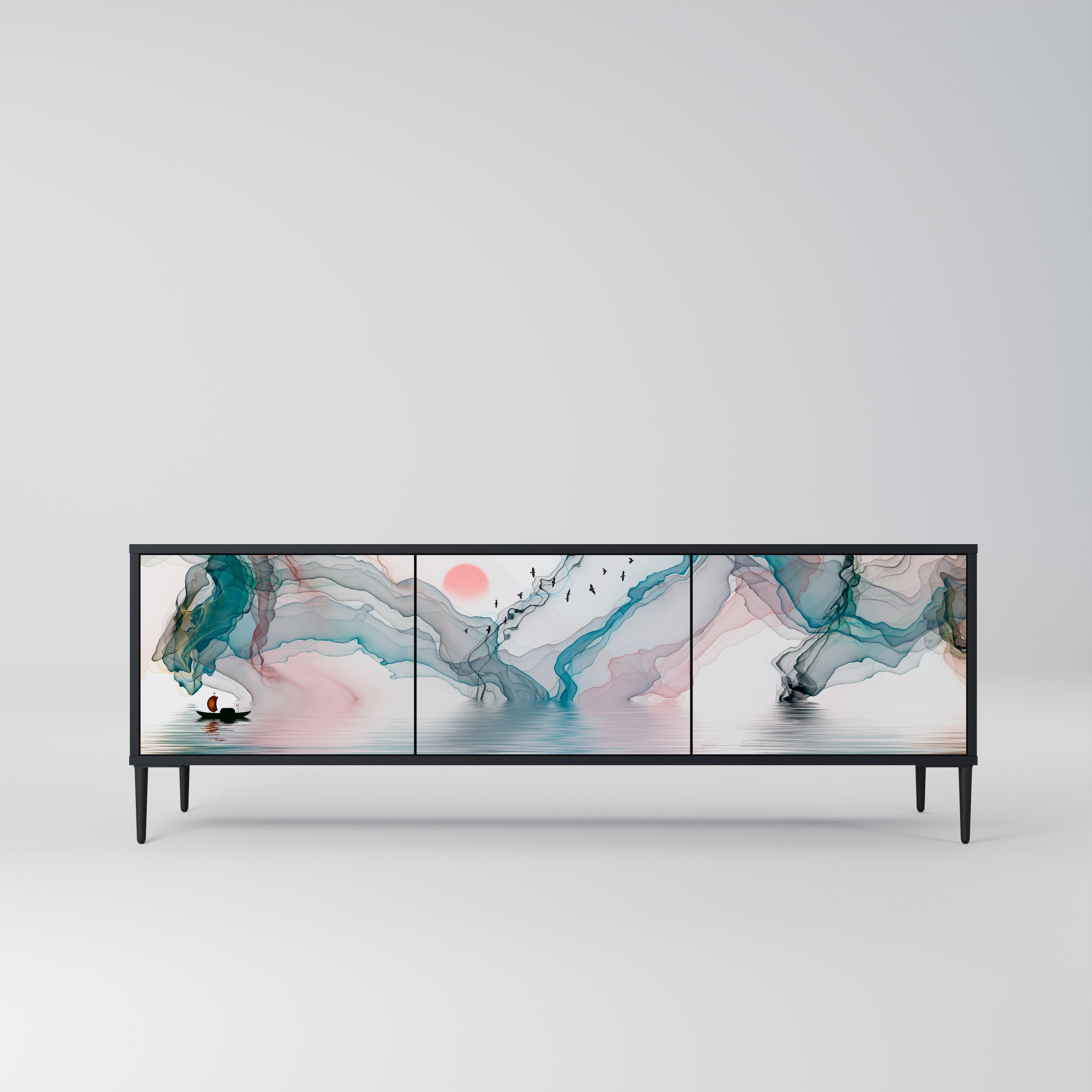 Mueble de TV de 3 puertas VELVET CROSSING con acabado negro