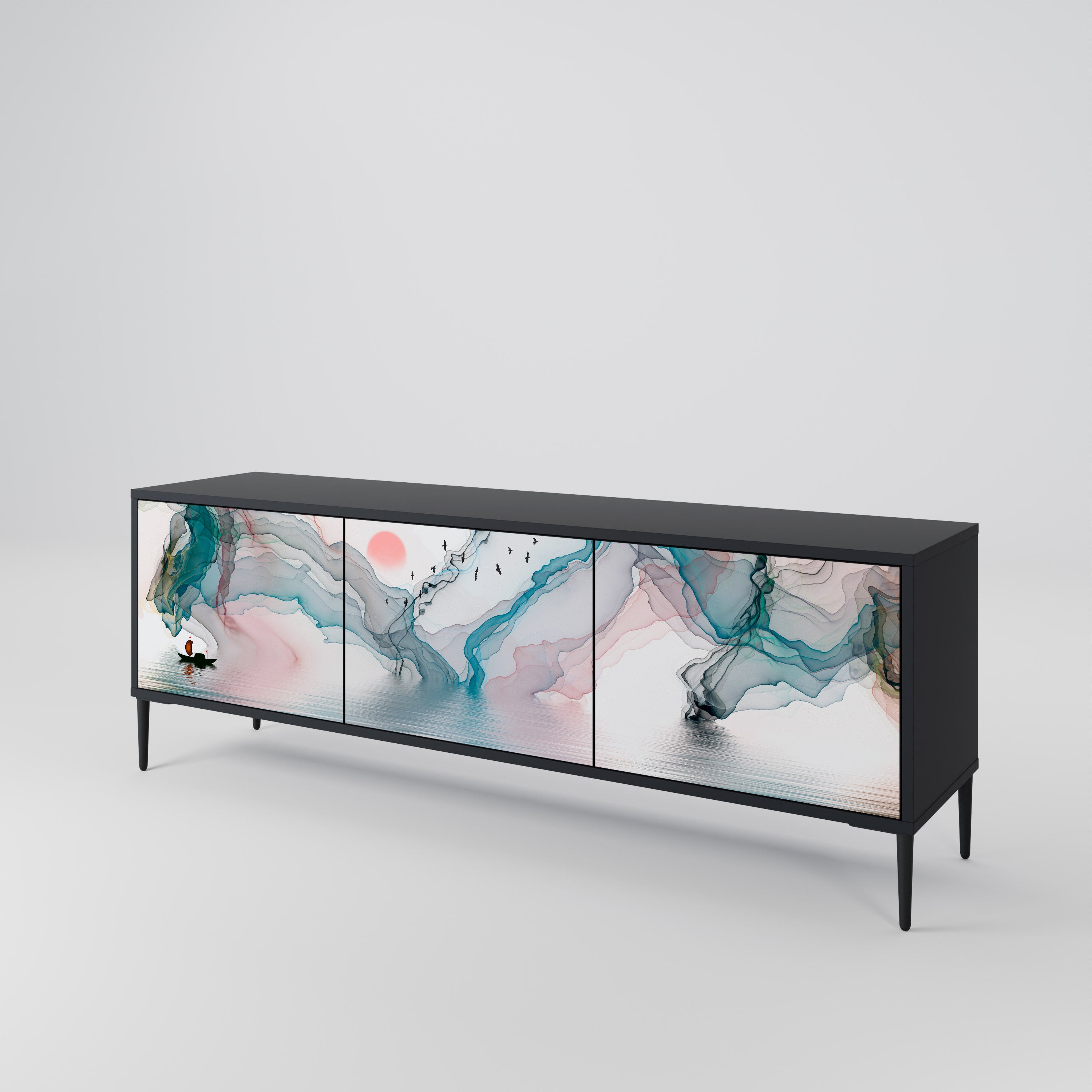 Mueble de TV de 3 puertas VELVET CROSSING con acabado negro