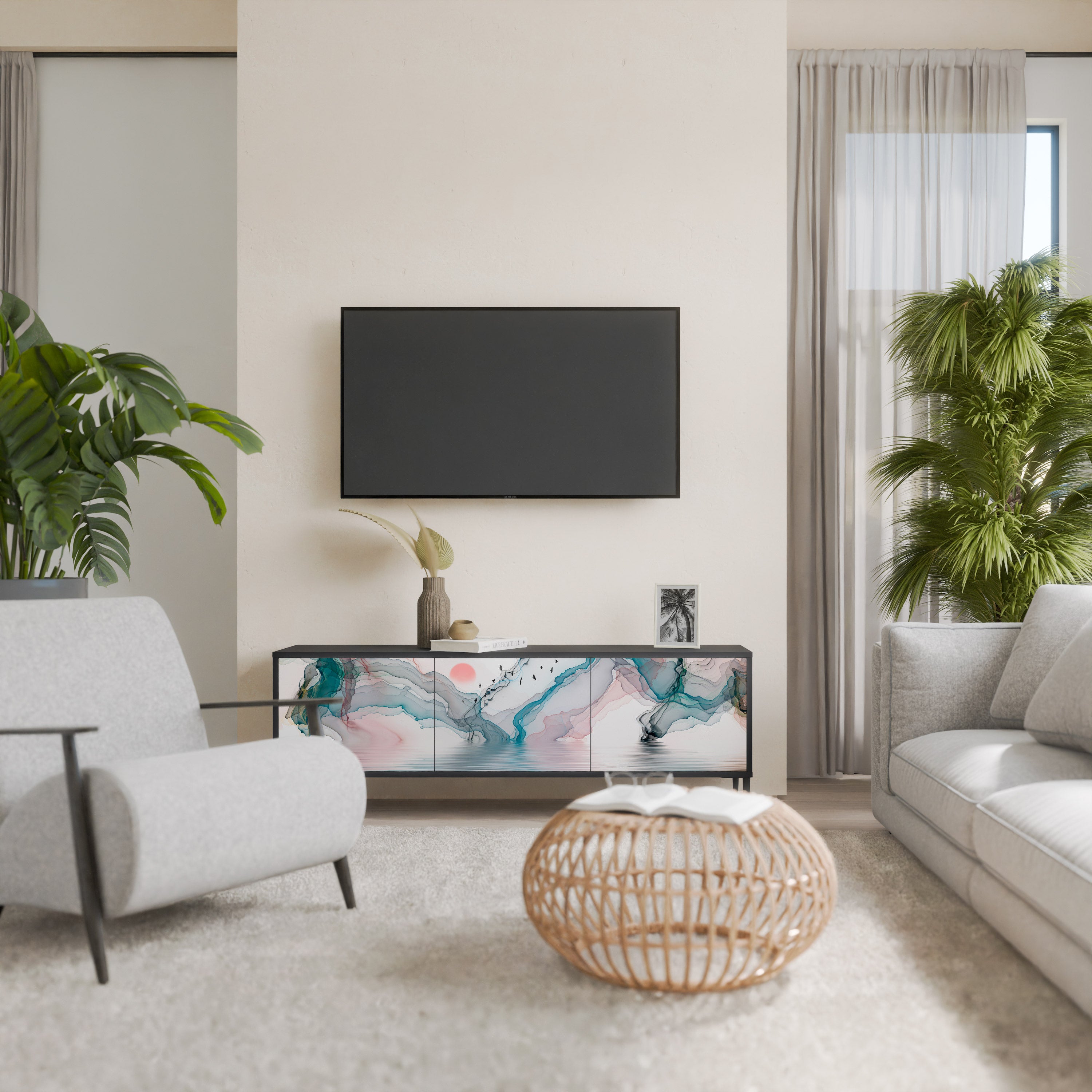 Mueble de TV de 3 puertas VELVET CROSSING con acabado negro