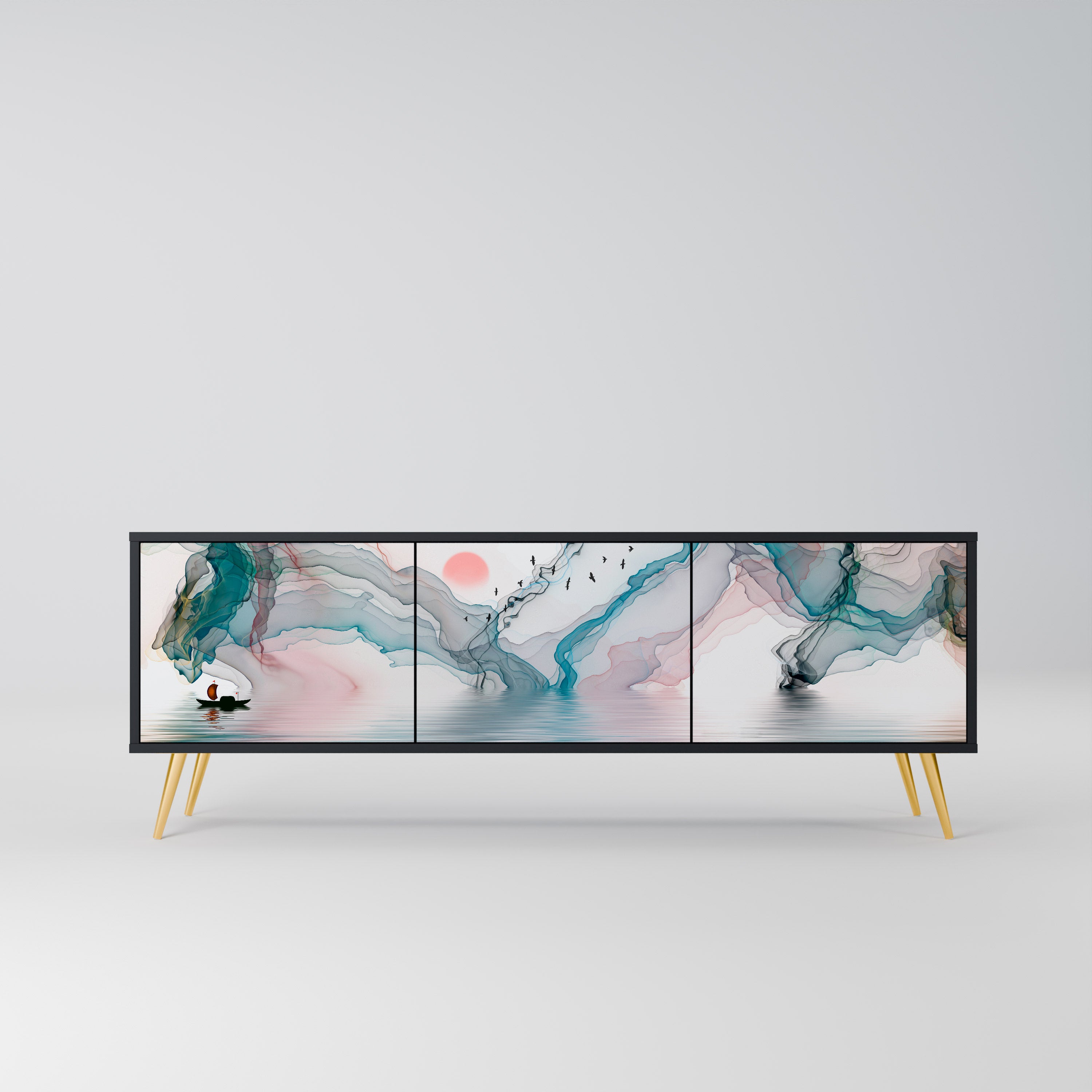 Mueble de TV de 3 puertas VELVET CROSSING con acabado negro