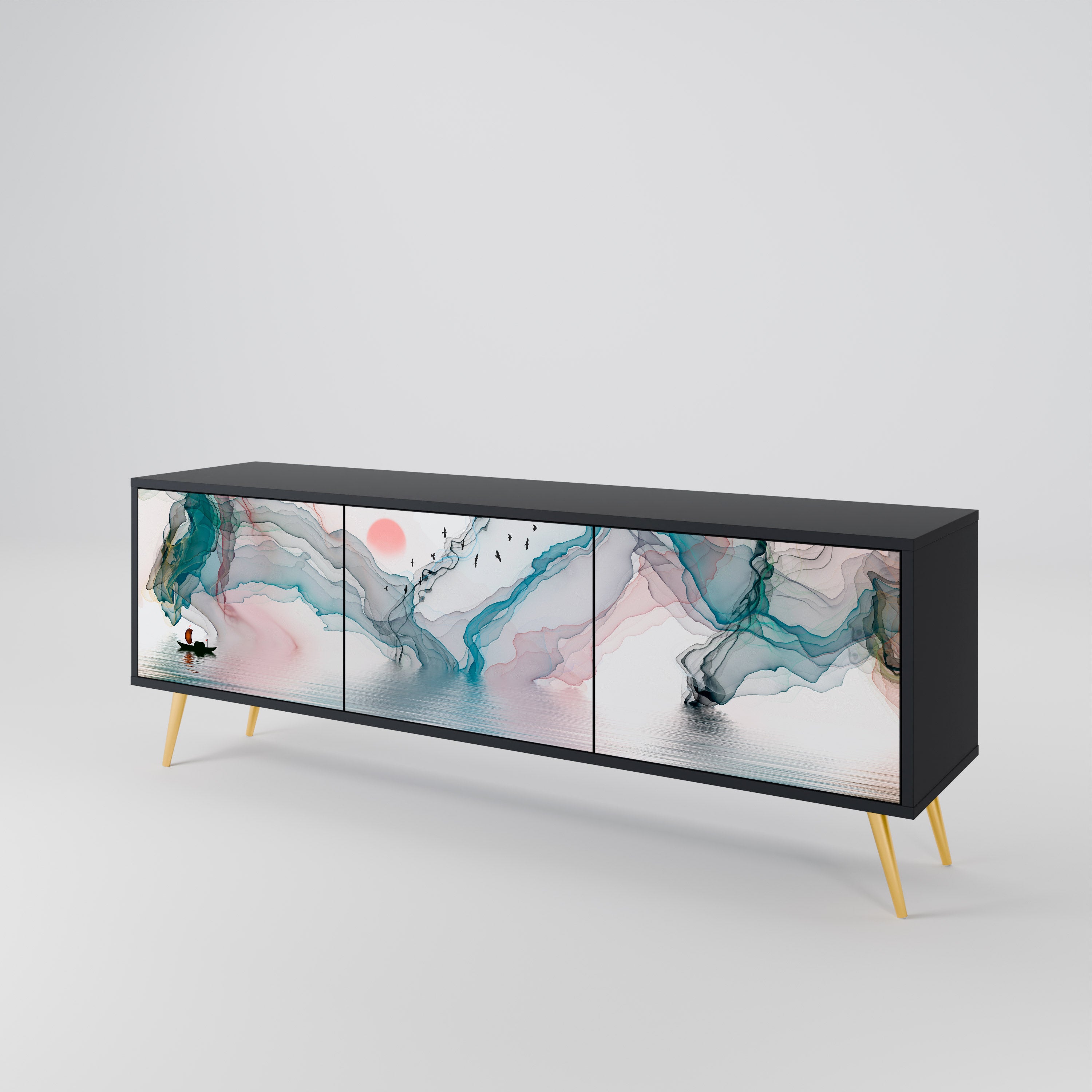 Mueble de TV de 3 puertas VELVET CROSSING con acabado negro