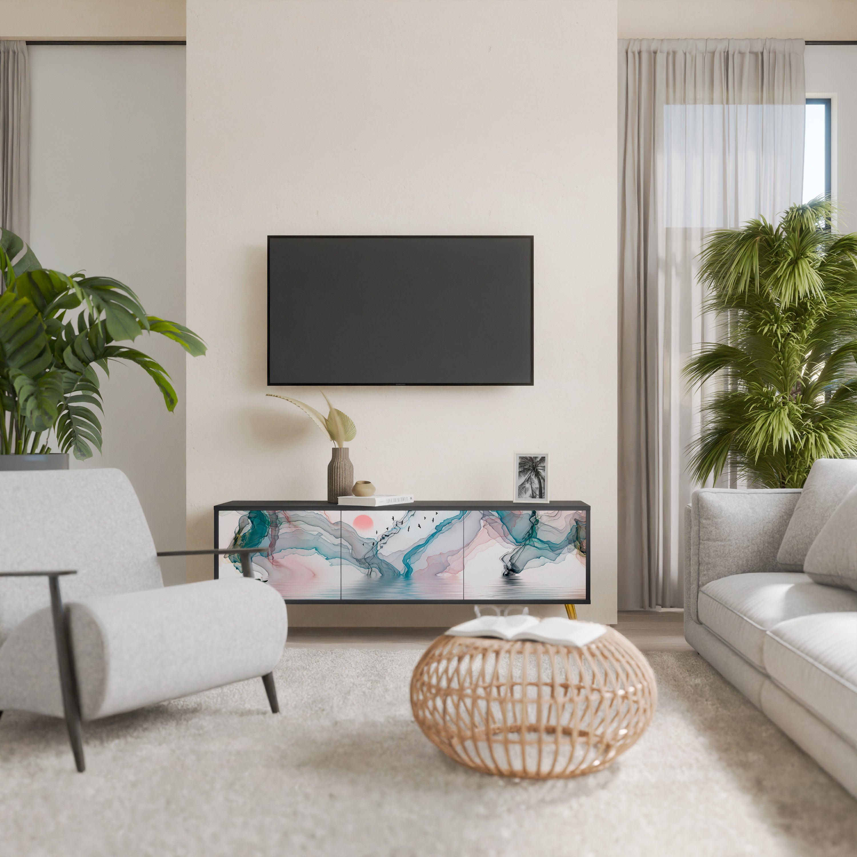 Mueble de TV de 3 puertas VELVET CROSSING con acabado negro