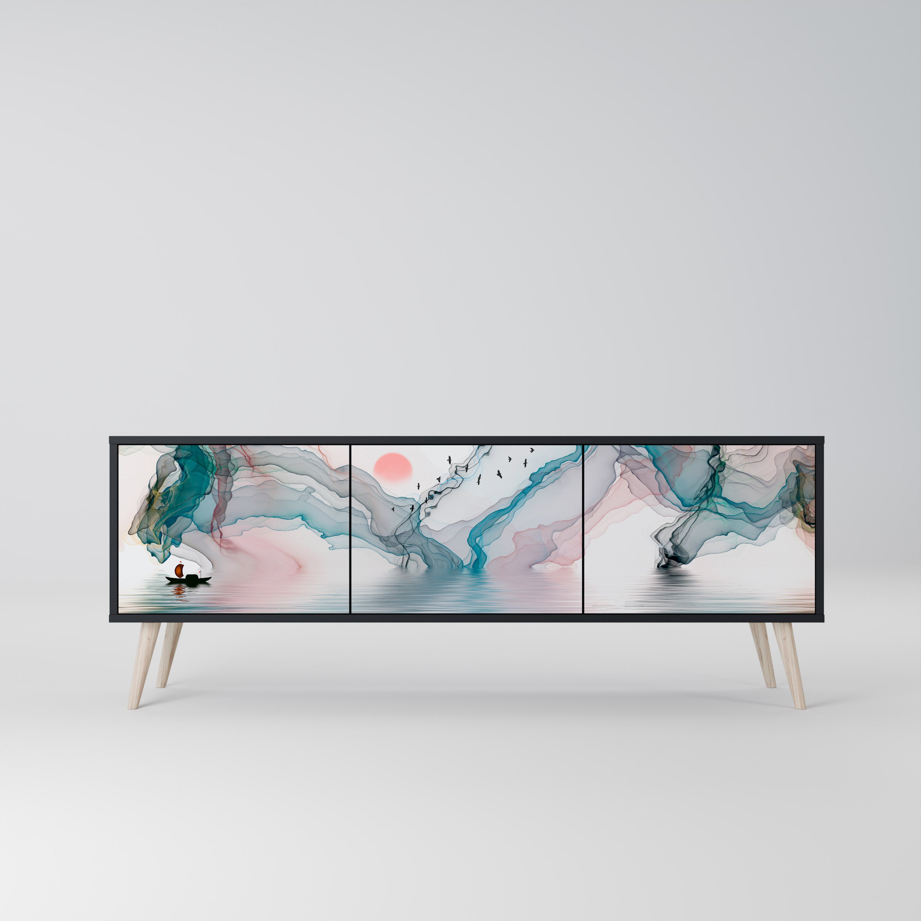 Mueble de TV de 3 puertas VELVET CROSSING con acabado negro
