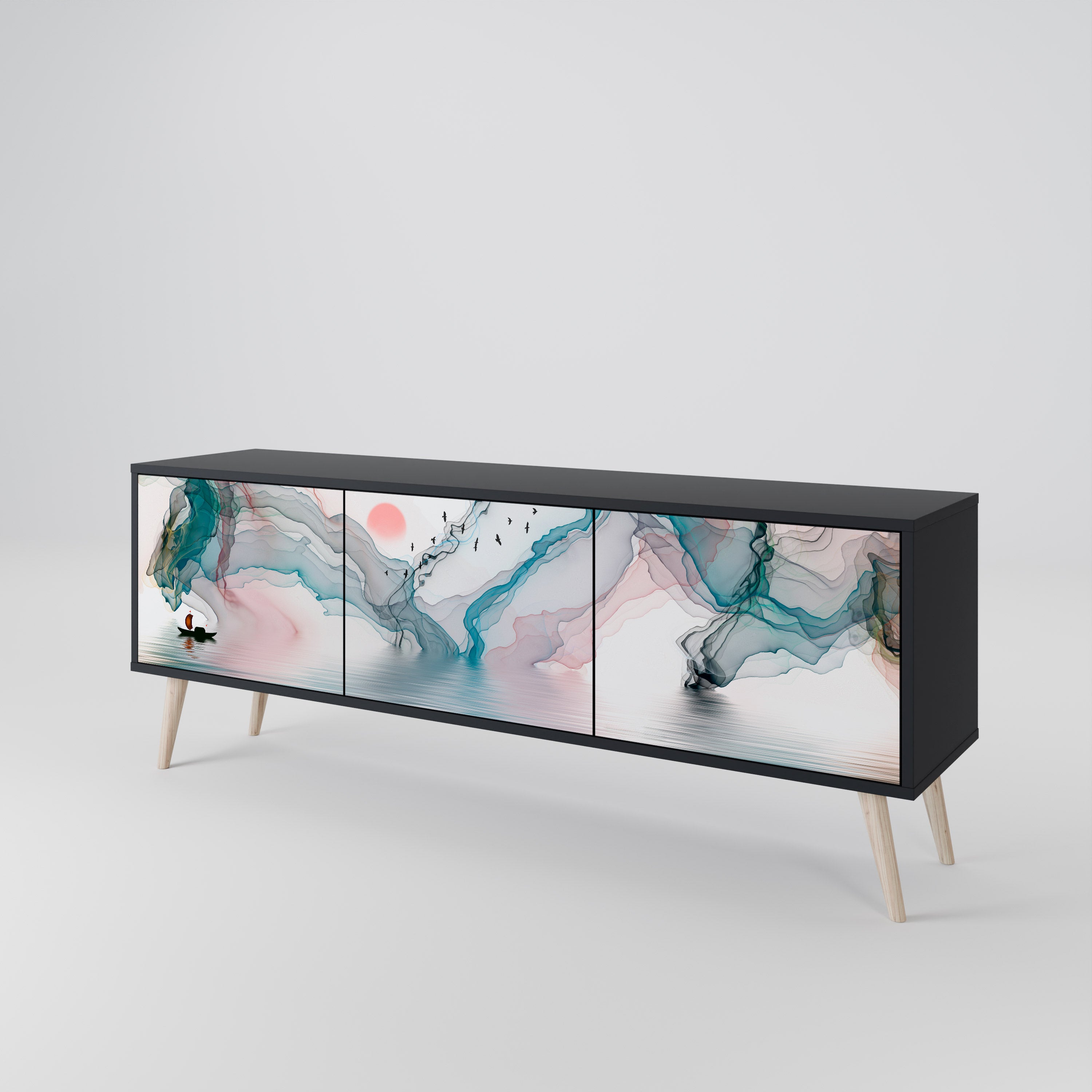 Mueble de TV de 3 puertas VELVET CROSSING con acabado negro
