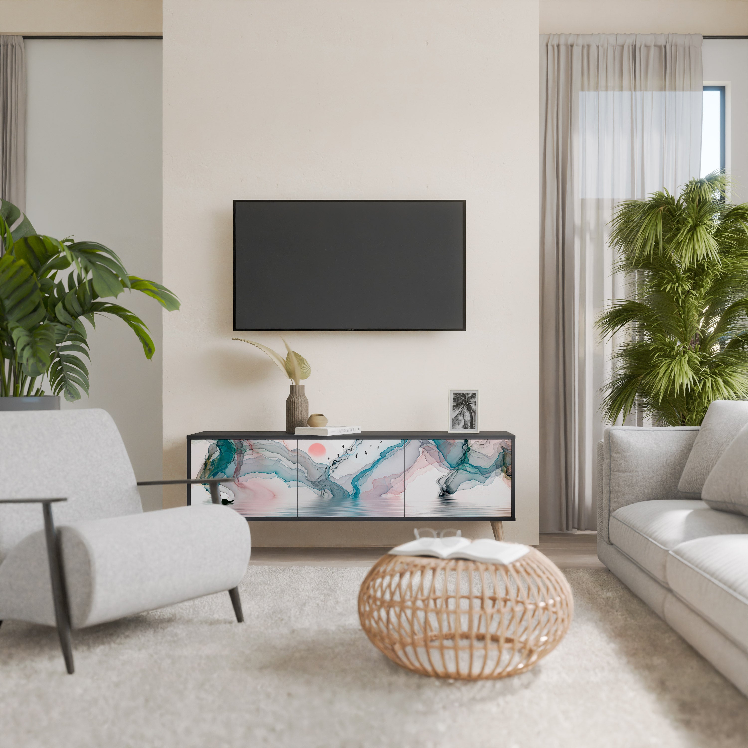 Mueble de TV de 3 puertas VELVET CROSSING con acabado negro