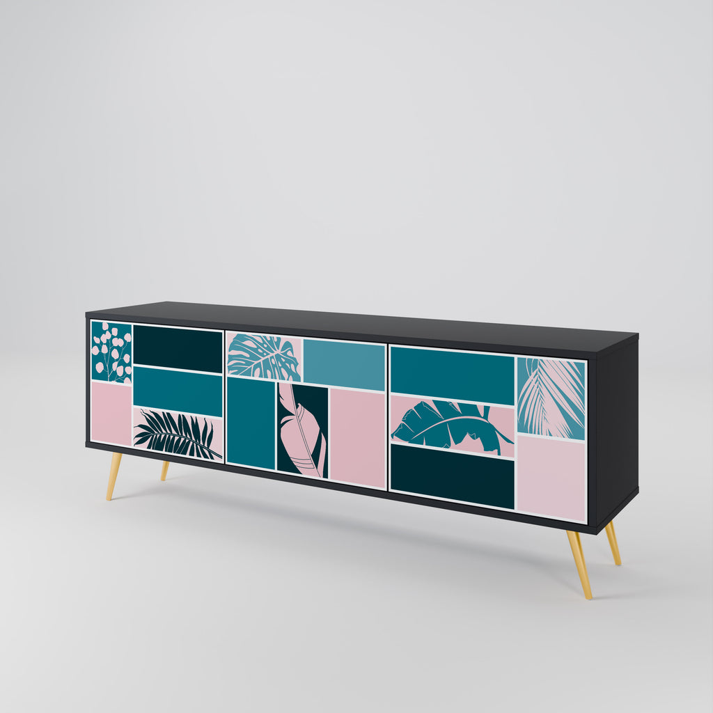 COMBINACIÓN DE FORMAS Mueble de TV de 3 puertas en acabado negro
