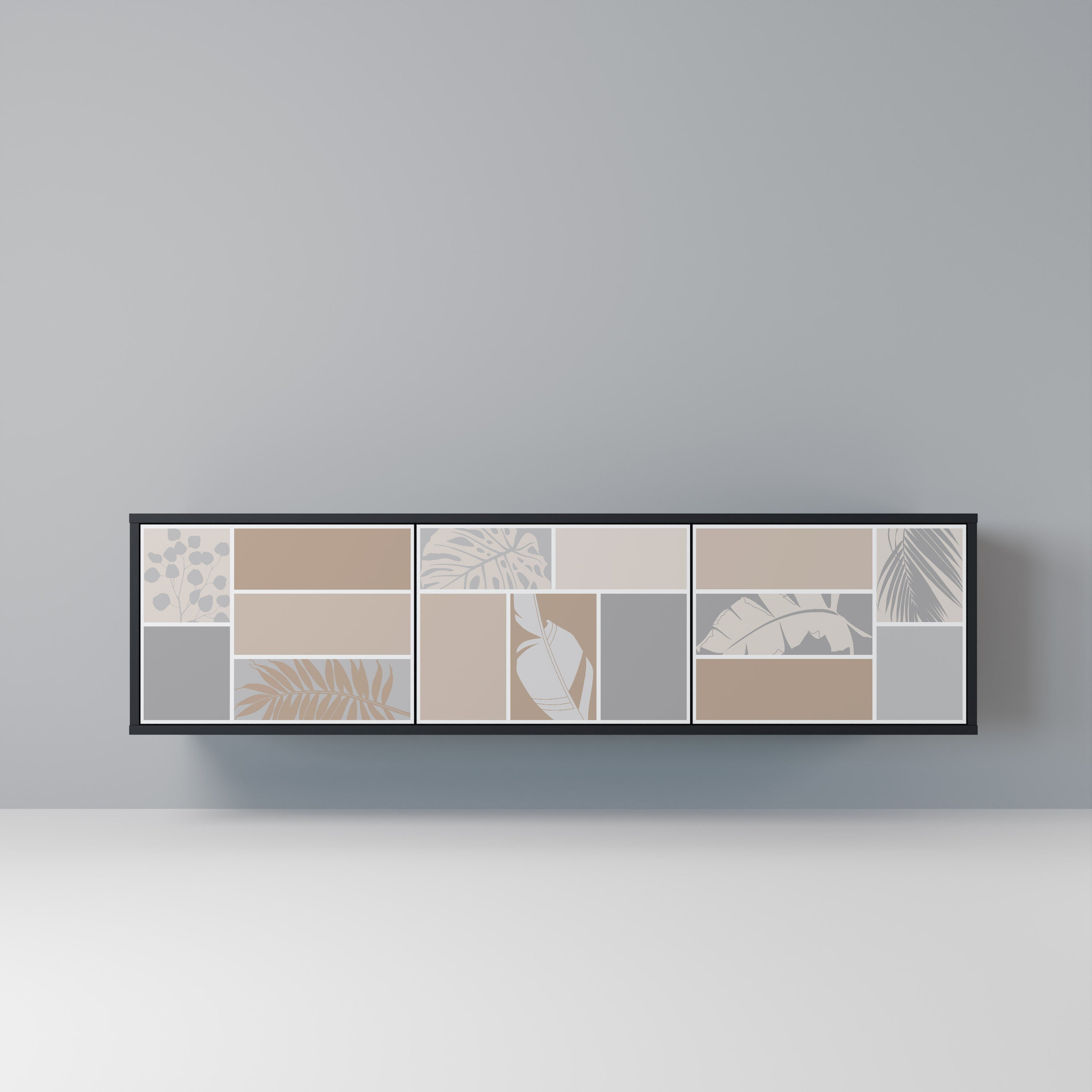 TROPICAL SHAPES 3-Door TV Stand in Black Finish