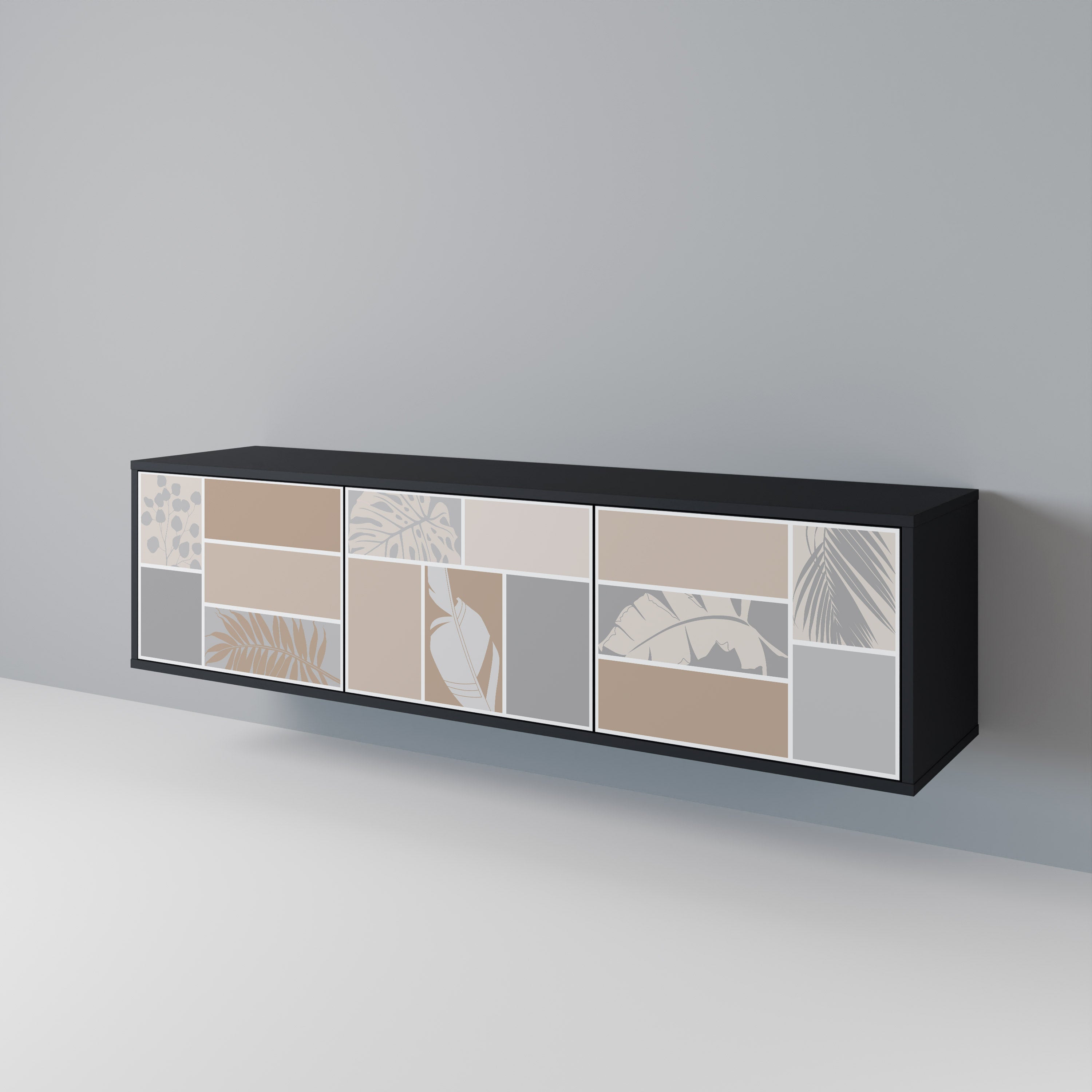 TROPICAL SHAPES 3-Door TV Stand in Black Finish