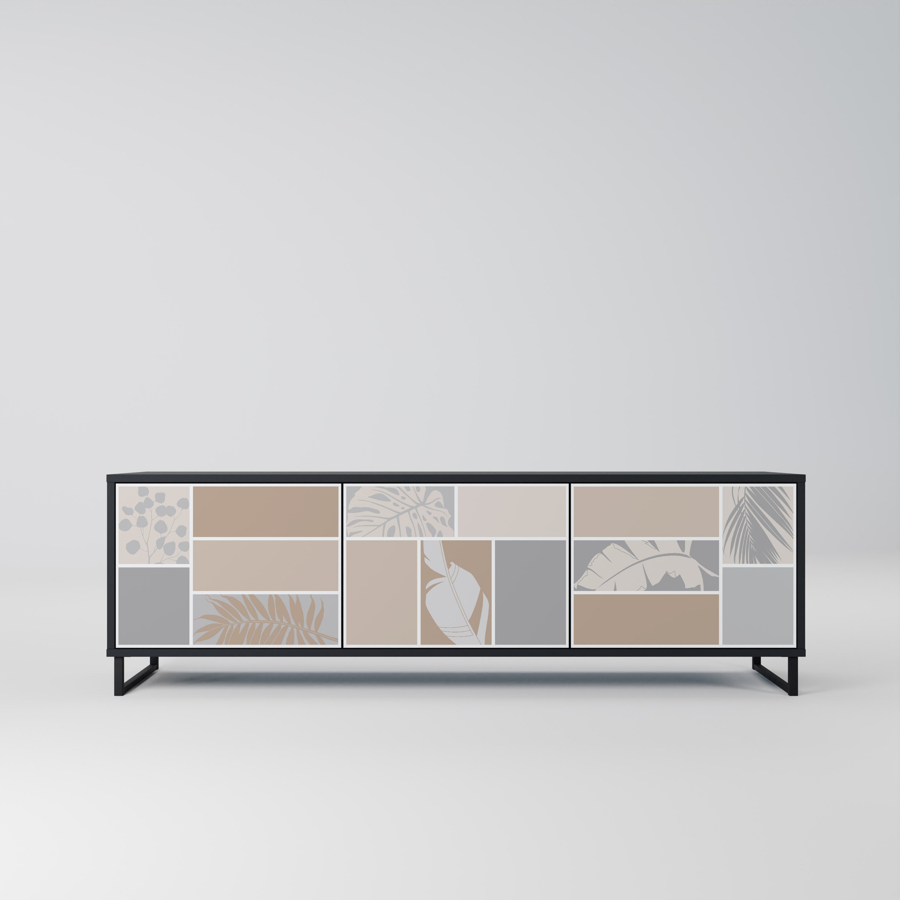 TROPICAL SHAPES 3-Door TV Stand in Black Finish