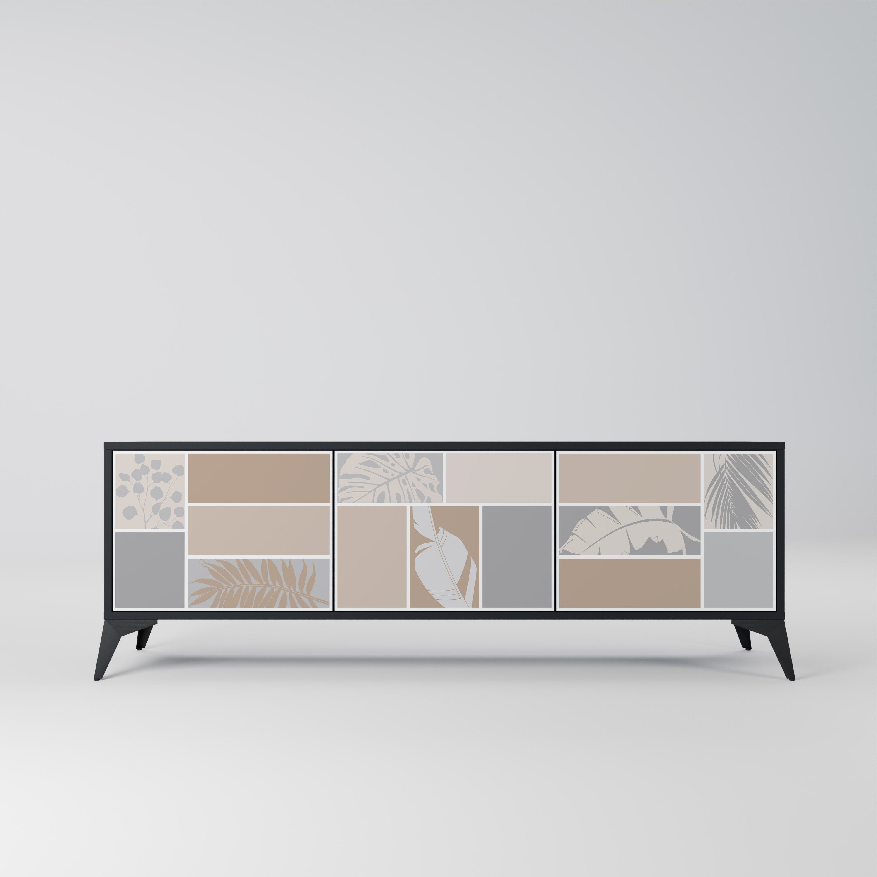 TROPICAL SHAPES 3-Door TV Stand in Black Finish