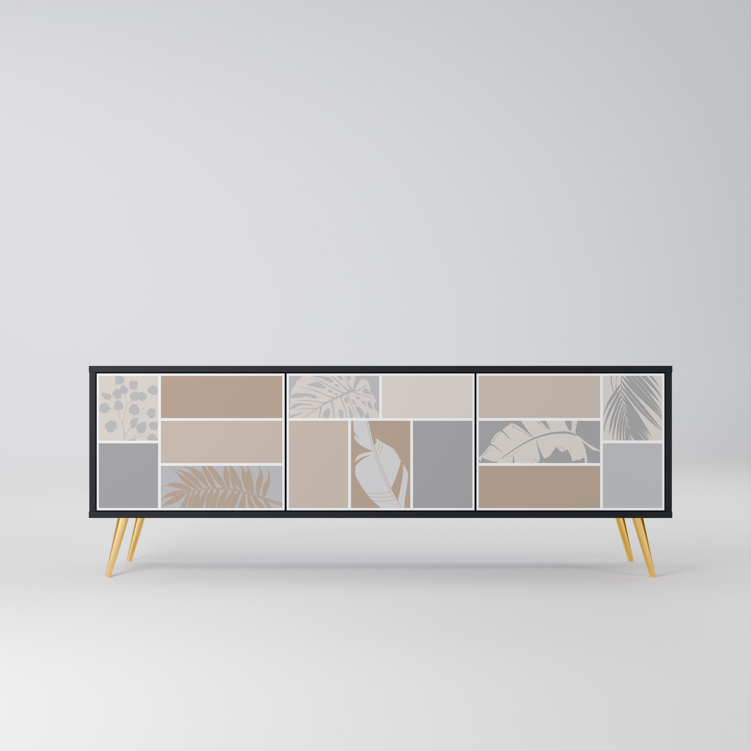 TROPICAL SHAPES 3-Door TV Stand in Black Finish
