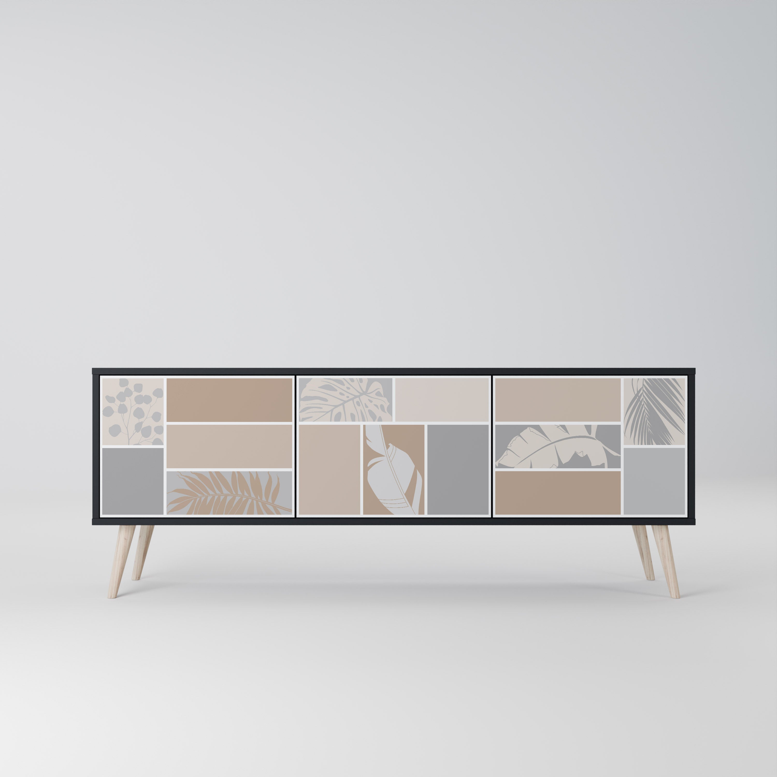 TROPICAL SHAPES 3-Door TV Stand in Black Finish