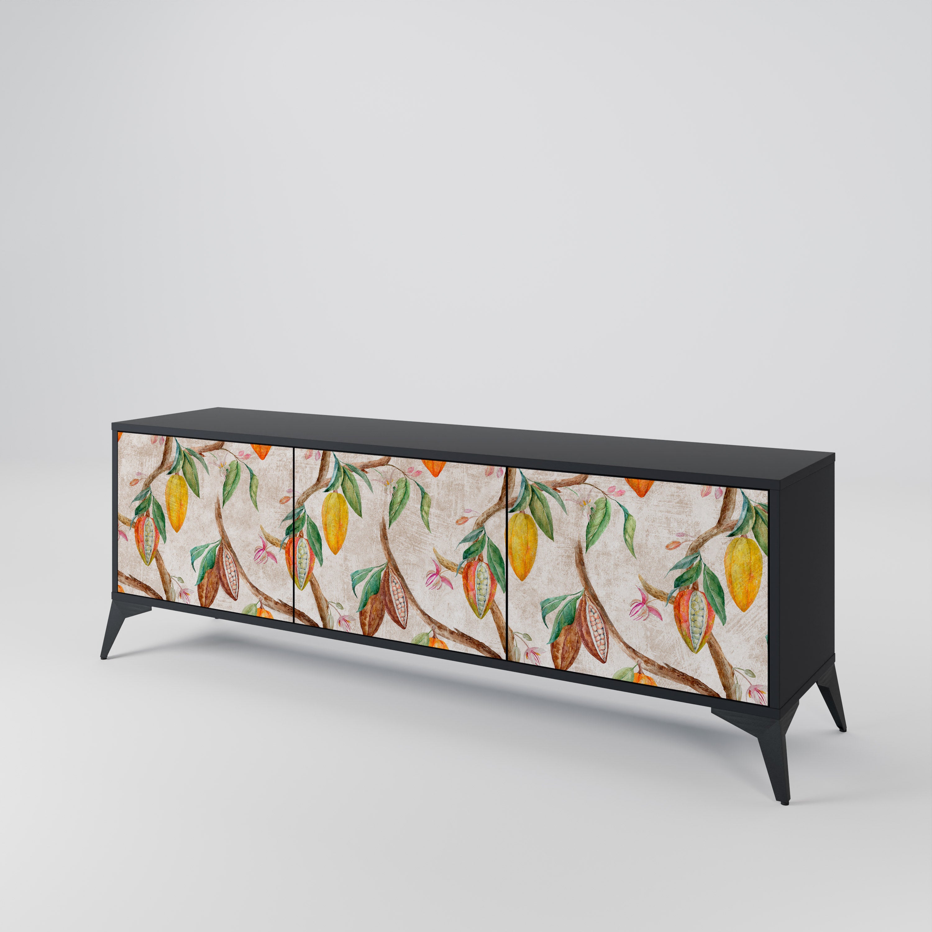 COCOA FRUITS 3-Door TV Stand in Black Finish