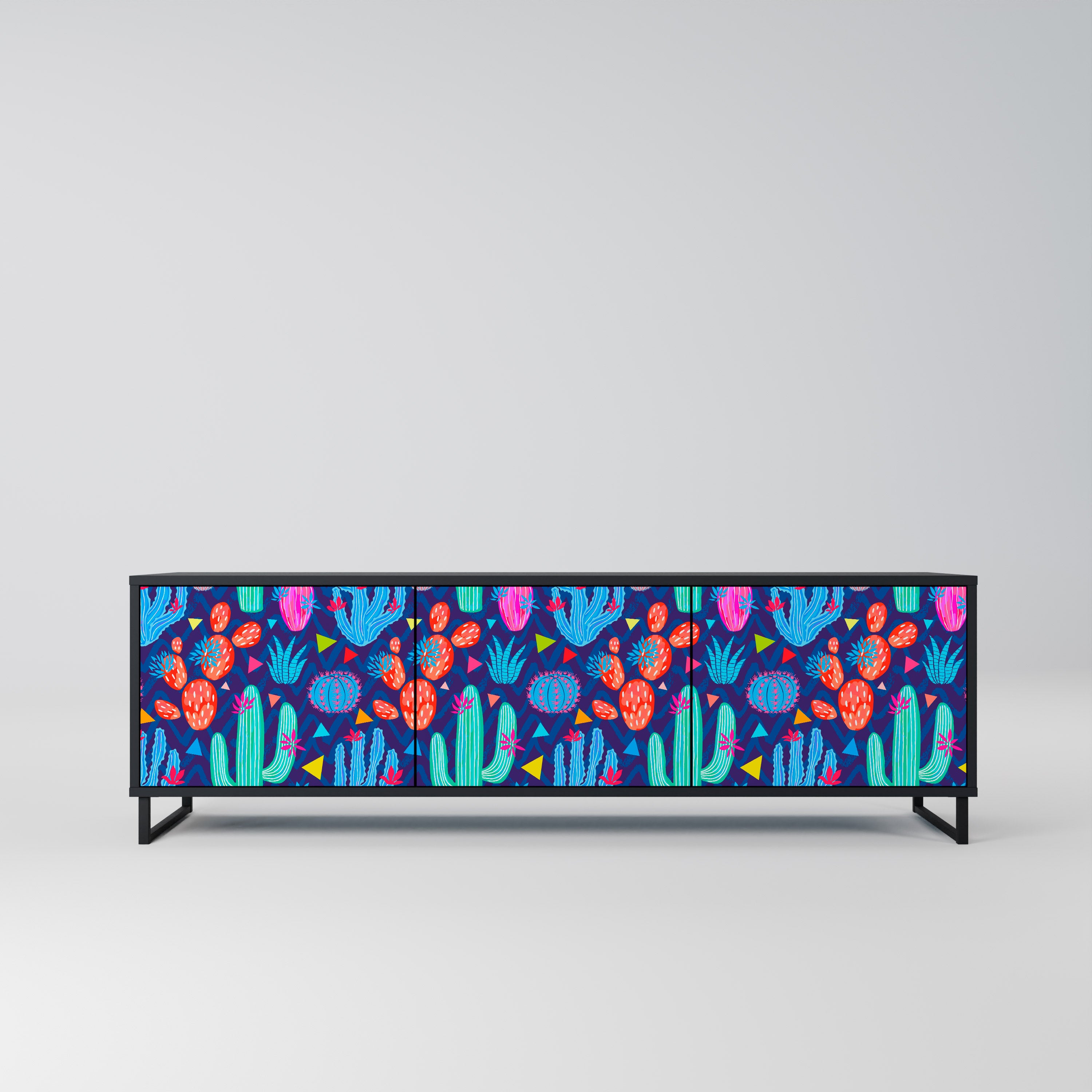CACTUS VIBES 3-Door TV Stand in Black Finish