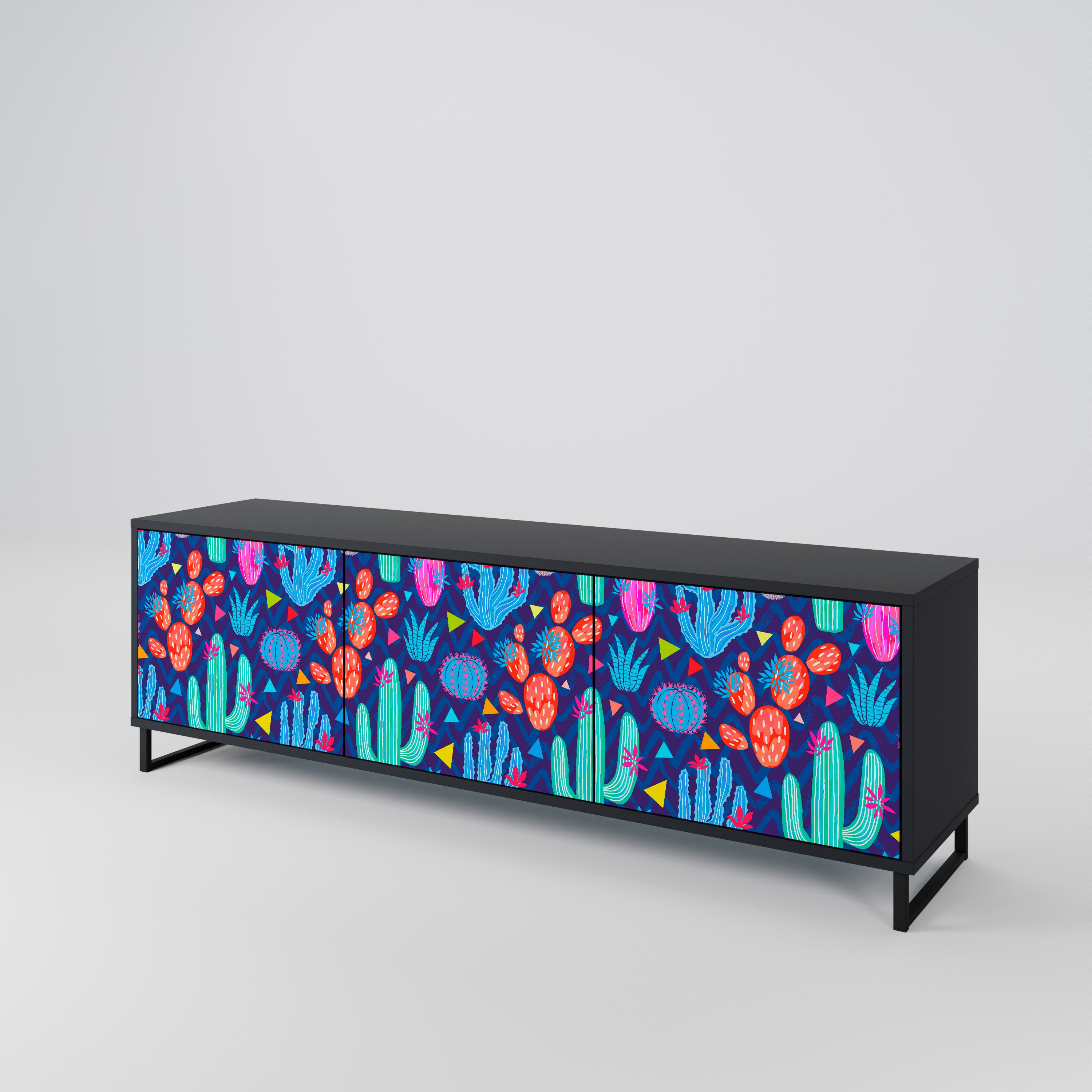 CACTUS VIBES 3-Door TV Stand in Black Finish